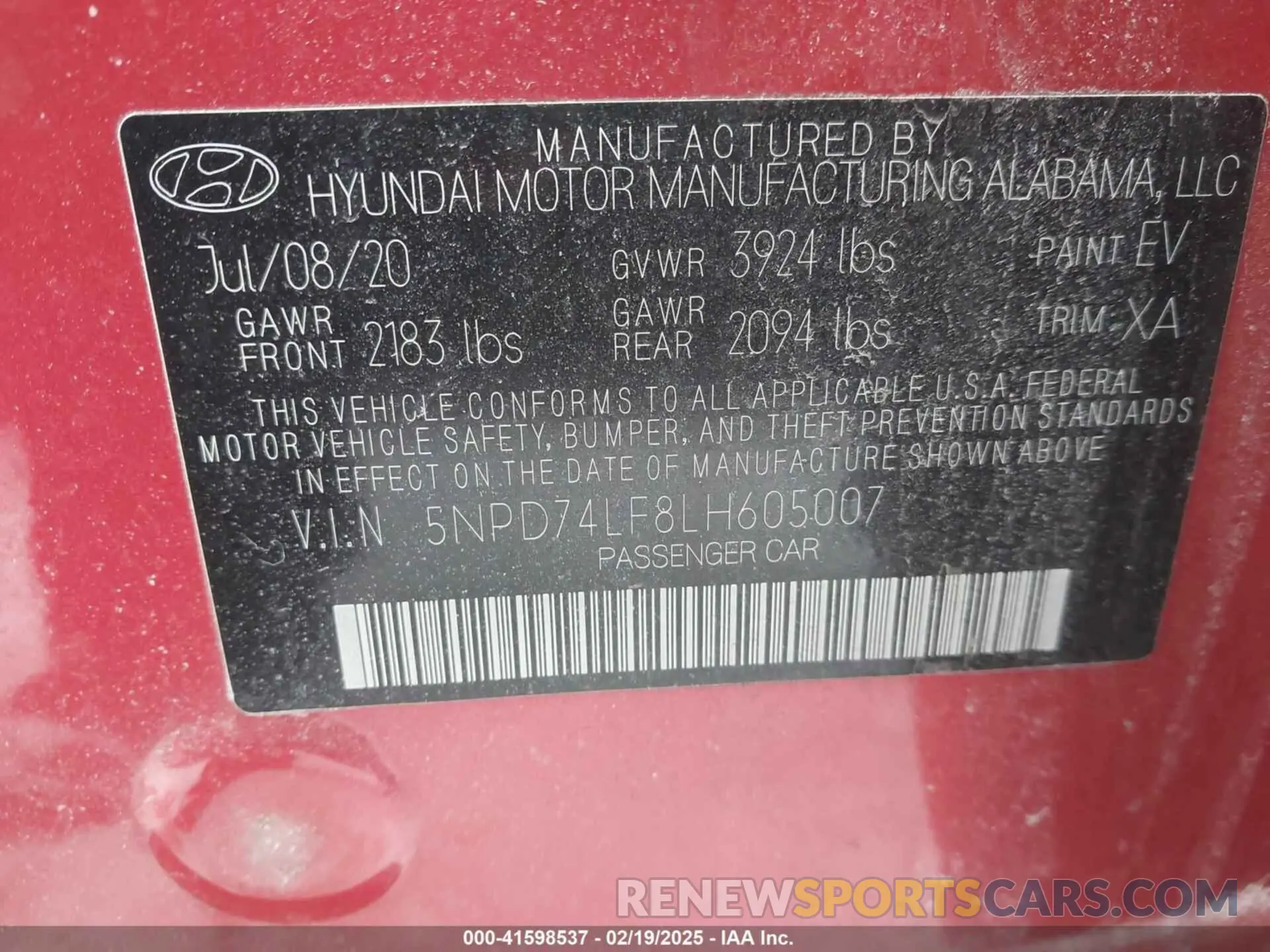 9 fotografías del automóvil dañado 5NPD74LF8LH605007 HYUNDAI ELANTRA 2020