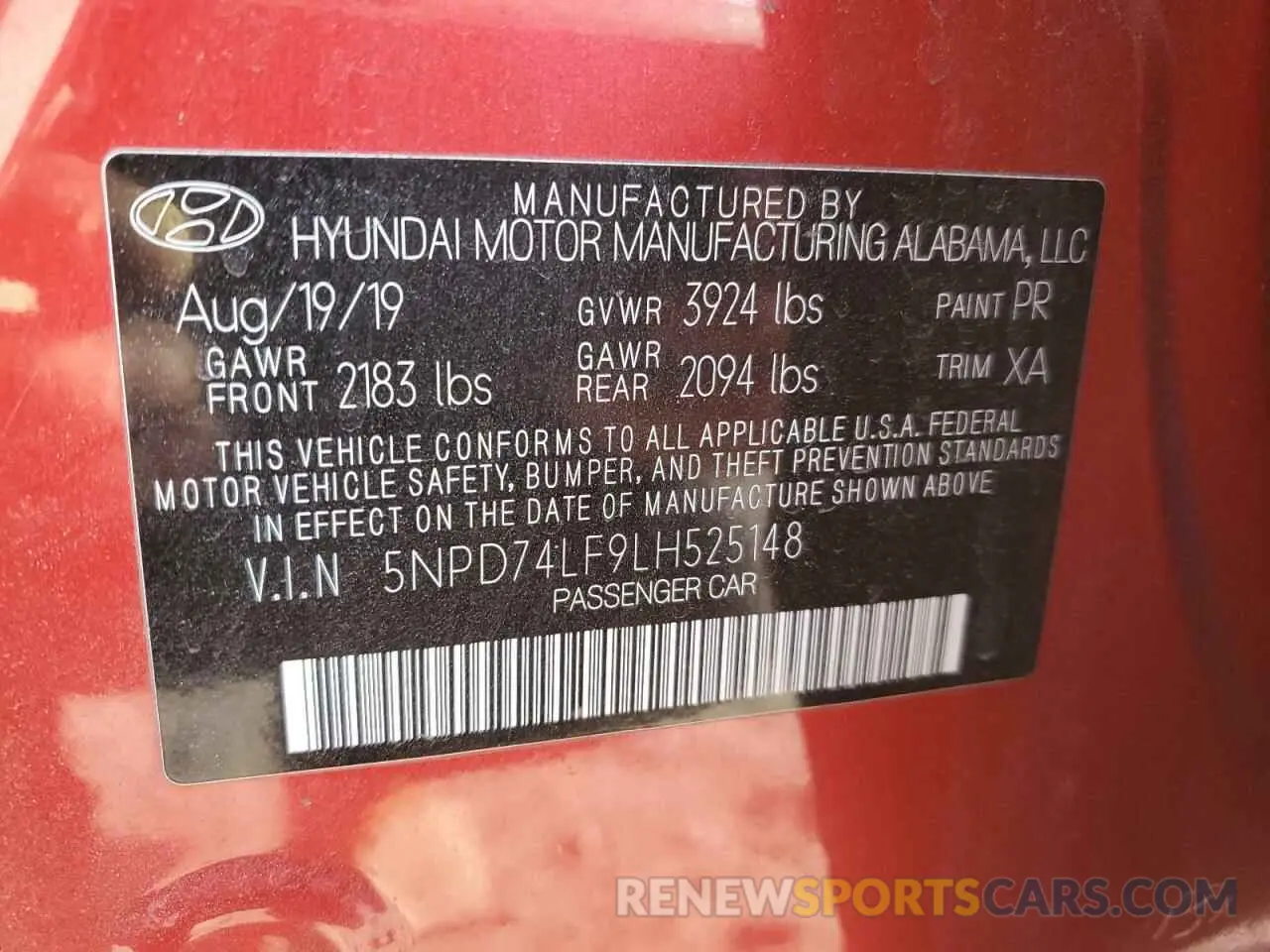 12 fotografías del automóvil dañado 5NPD74LF9LH525148 HYUNDAI ELANTRA 2020