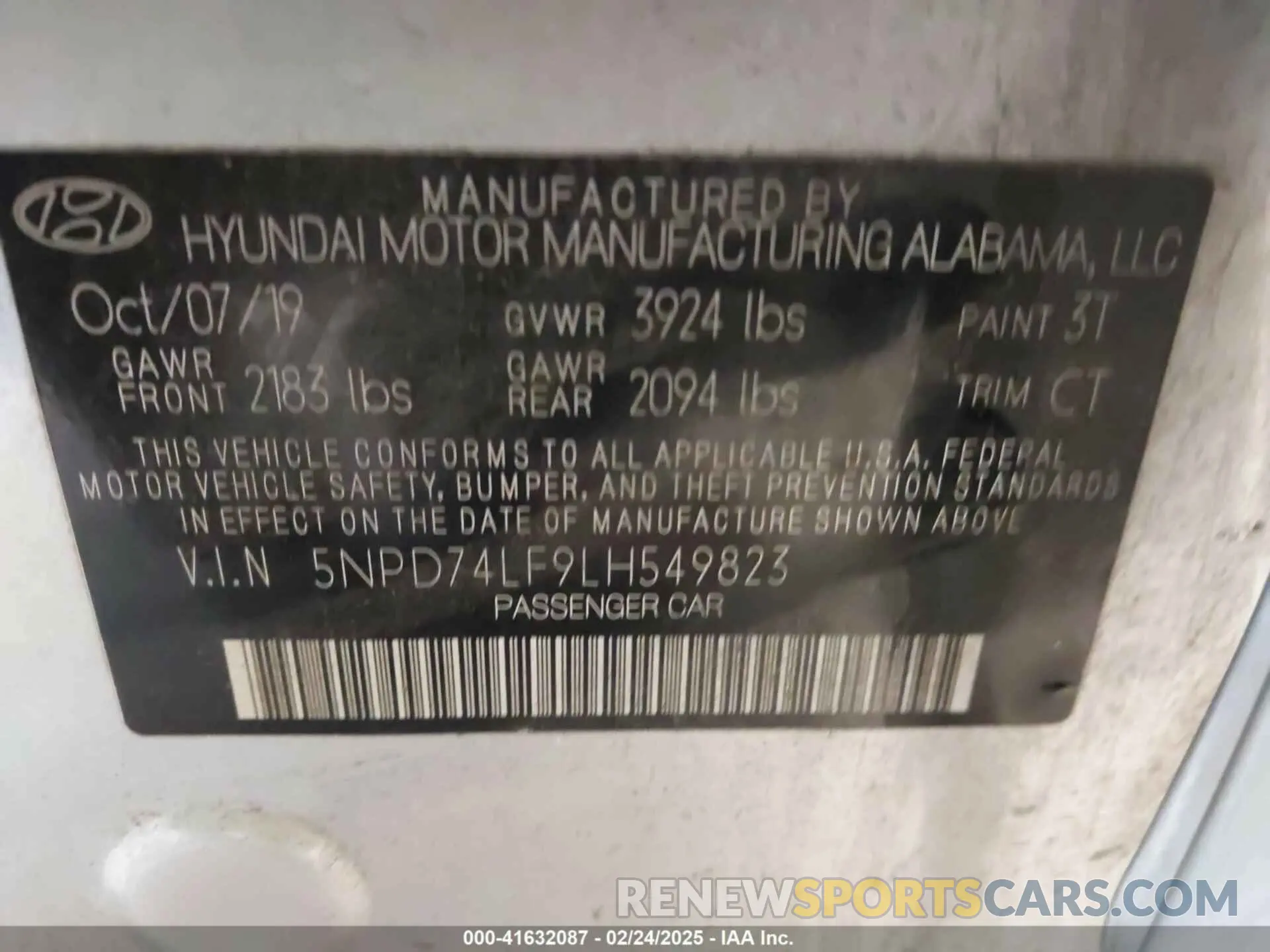 9 fotografías del automóvil dañado 5NPD74LF9LH549823 HYUNDAI ELANTRA 2020
