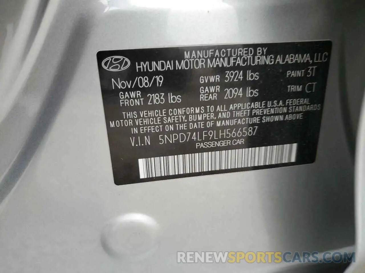 12 fotografías del automóvil dañado 5NPD74LF9LH566587 HYUNDAI ELANTRA 2020