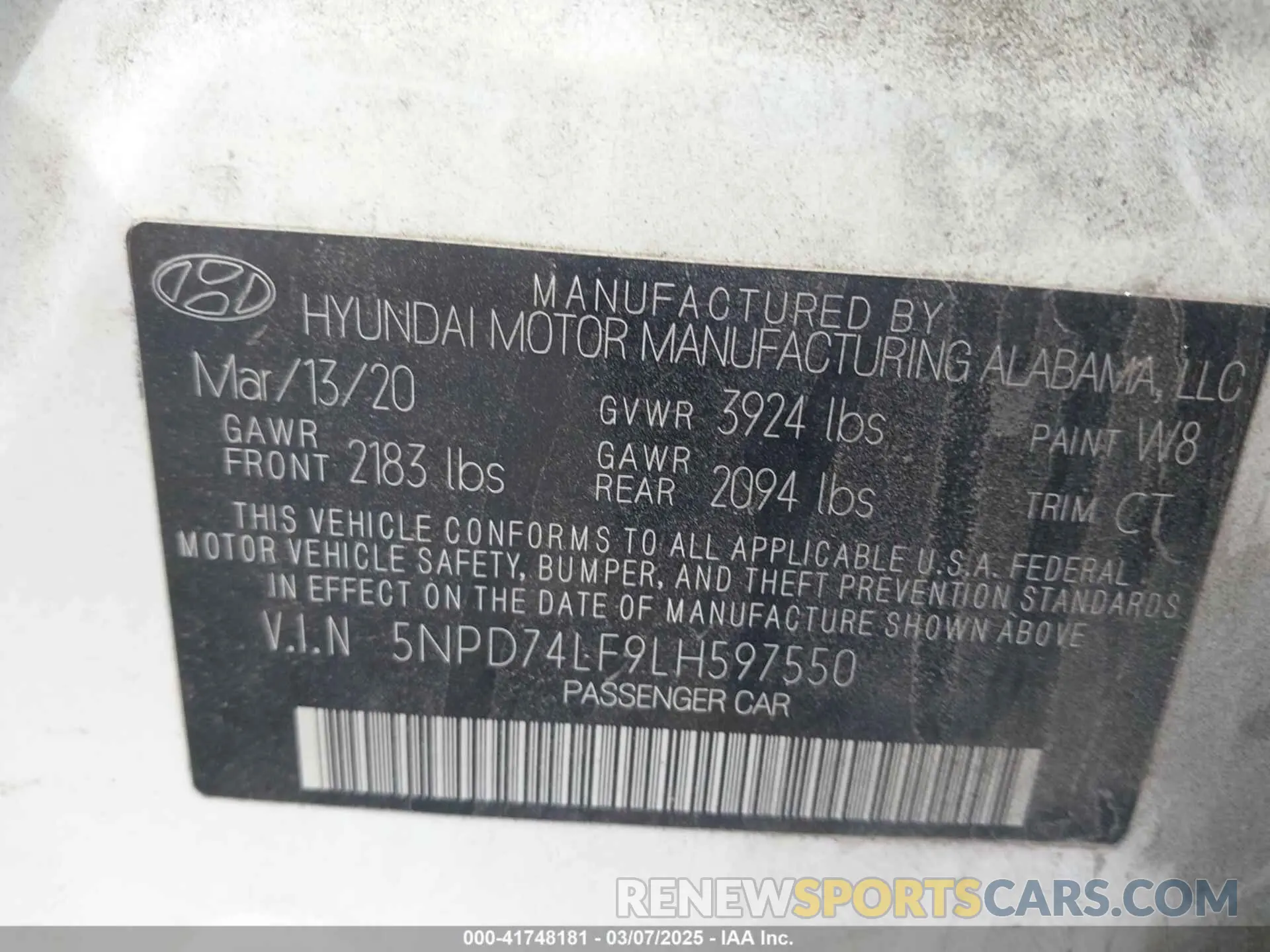 9 fotografías del automóvil dañado 5NPD74LF9LH597550 HYUNDAI ELANTRA 2020