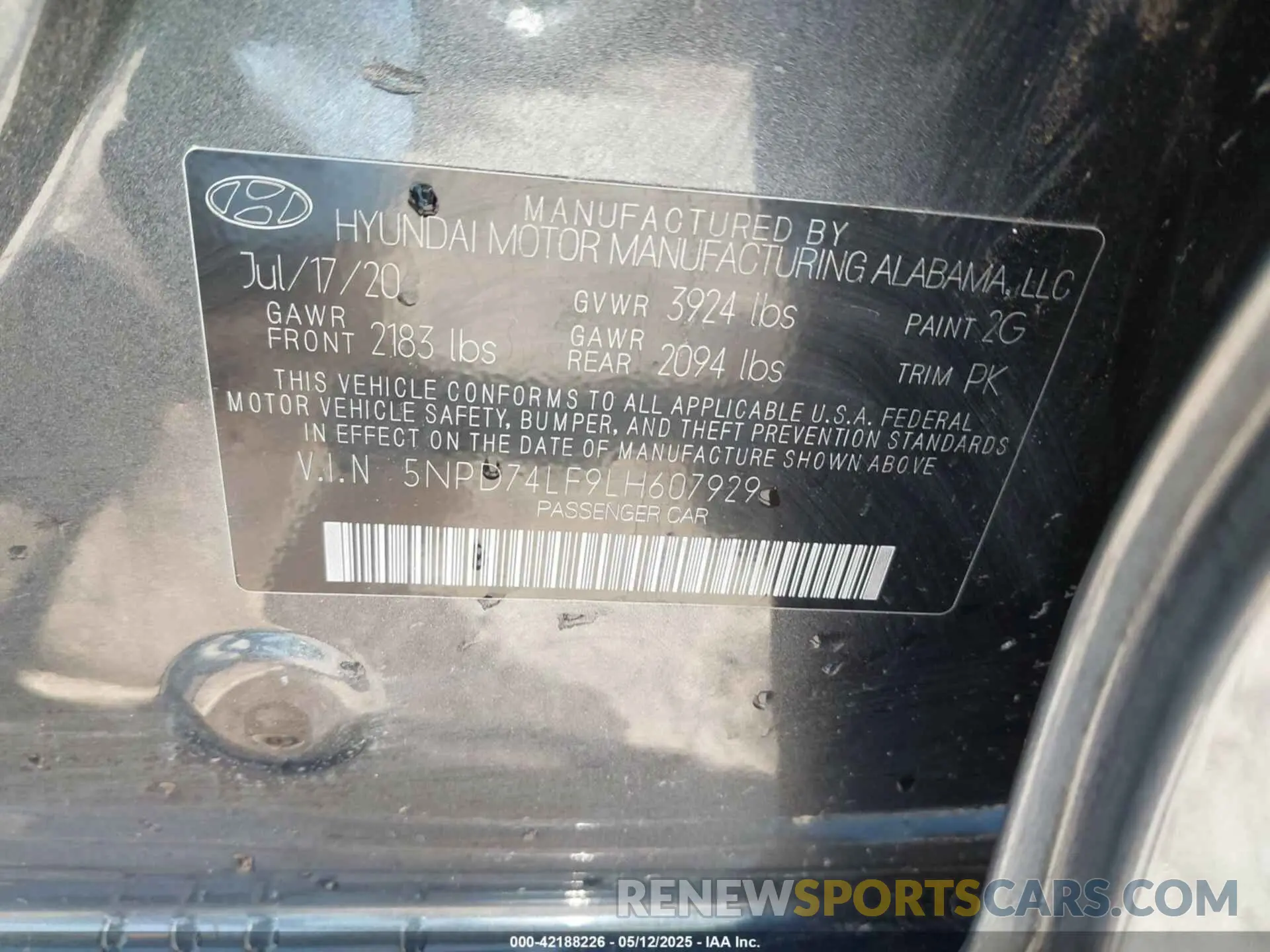 9 fotografías del automóvil dañado 5NPD74LF9LH607929 HYUNDAI ELANTRA 2020