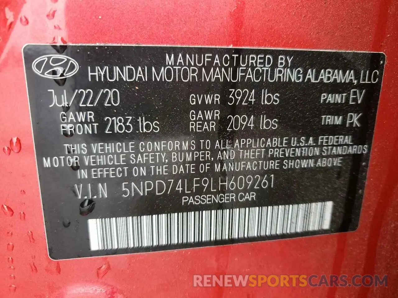 12 fotografías del automóvil dañado 5NPD74LF9LH609261 HYUNDAI ELANTRA 2020