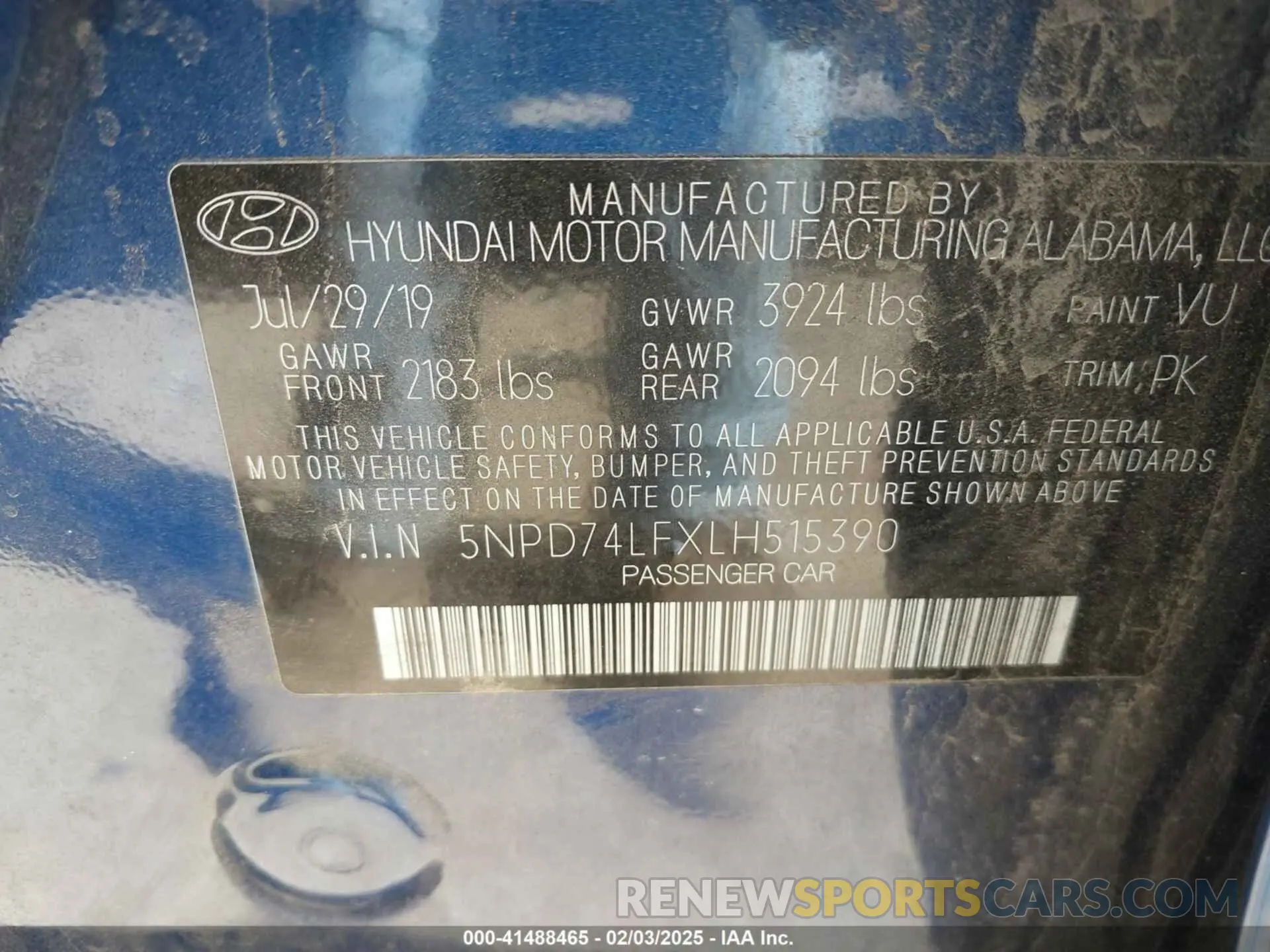 9 fotografías del automóvil dañado 5NPD74LFXLH515390 HYUNDAI ELANTRA 2020