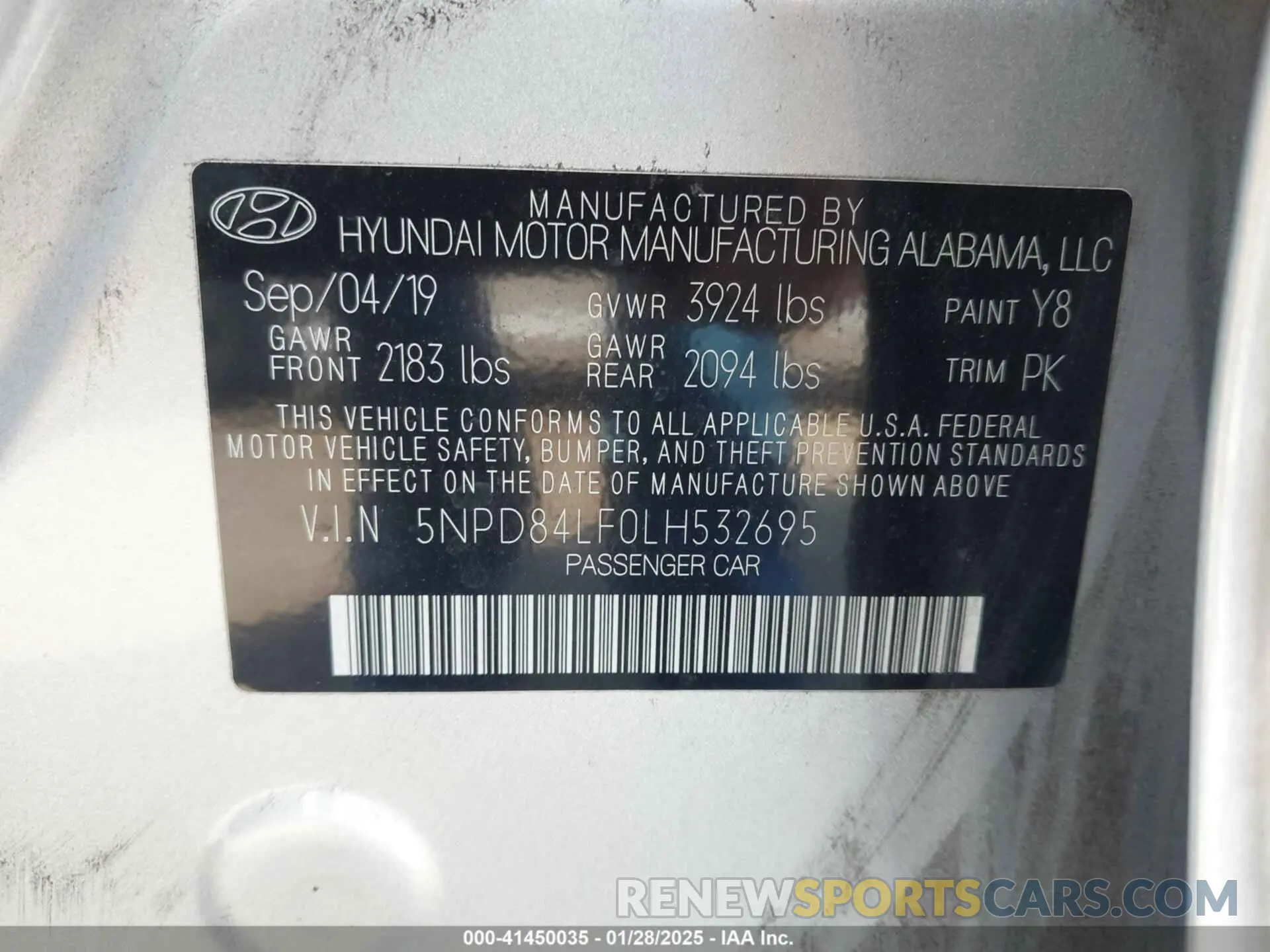 9 fotografías del automóvil dañado 5NPD84LF0LH532695 HYUNDAI ELANTRA 2020