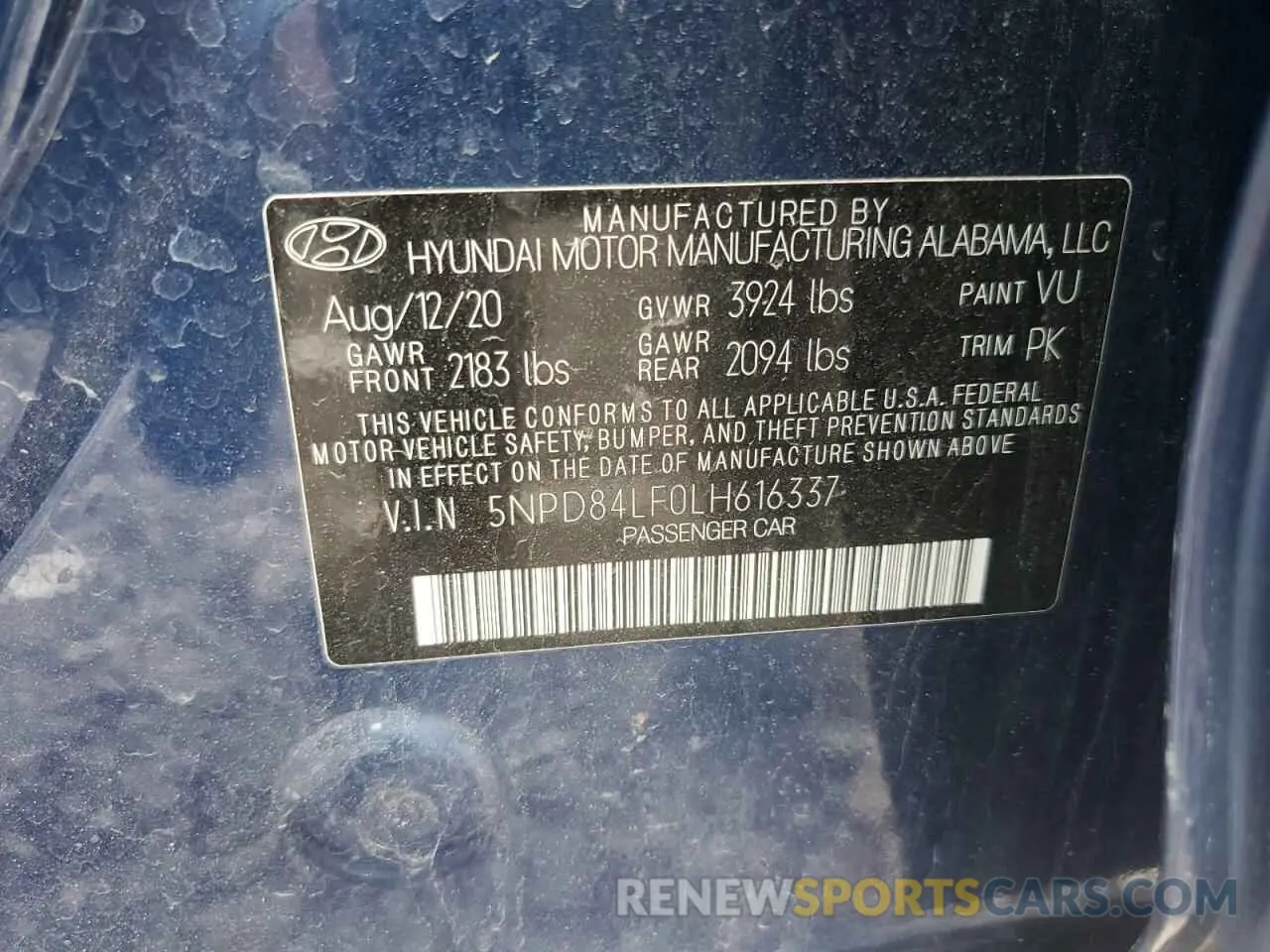 12 fotografías del automóvil dañado 5NPD84LF0LH616337 HYUNDAI ELANTRA 2020