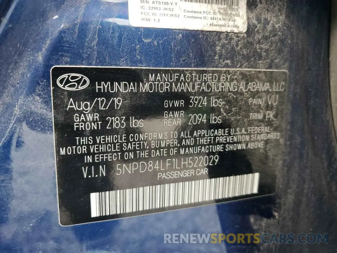 14 fotografías del automóvil dañado 5NPD84LF1LH522029 HYUNDAI ELANTRA 2020