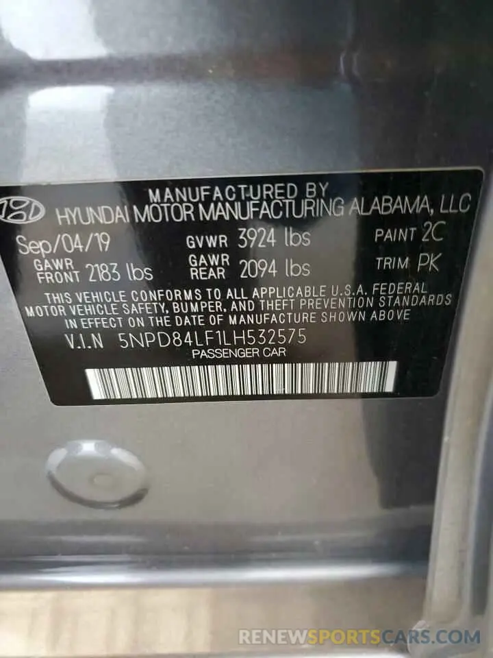 12 fotografías del automóvil dañado 5NPD84LF1LH532575 HYUNDAI ELANTRA 2020