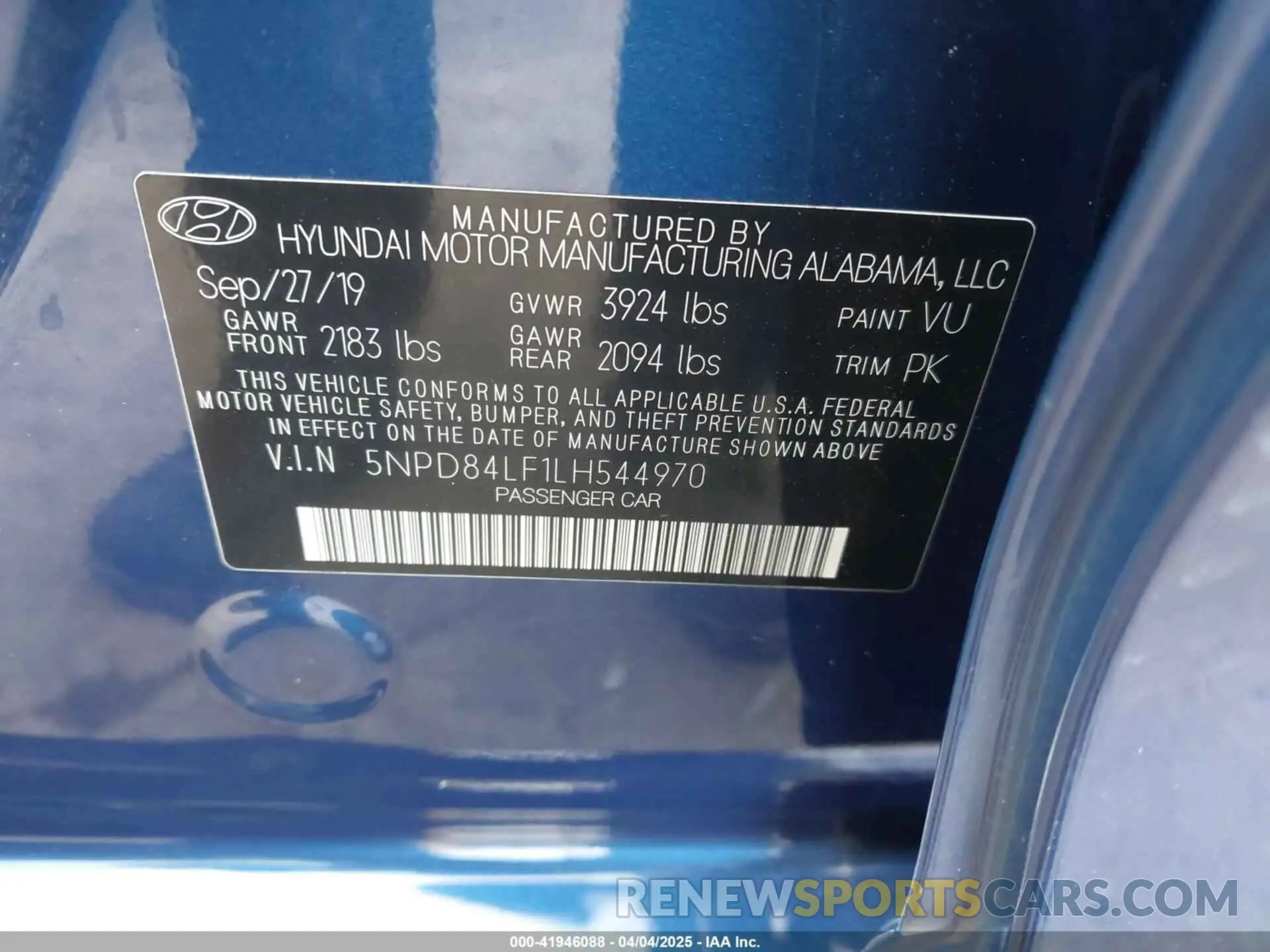 9 fotografías del automóvil dañado 5NPD84LF1LH544970 HYUNDAI ELANTRA 2020