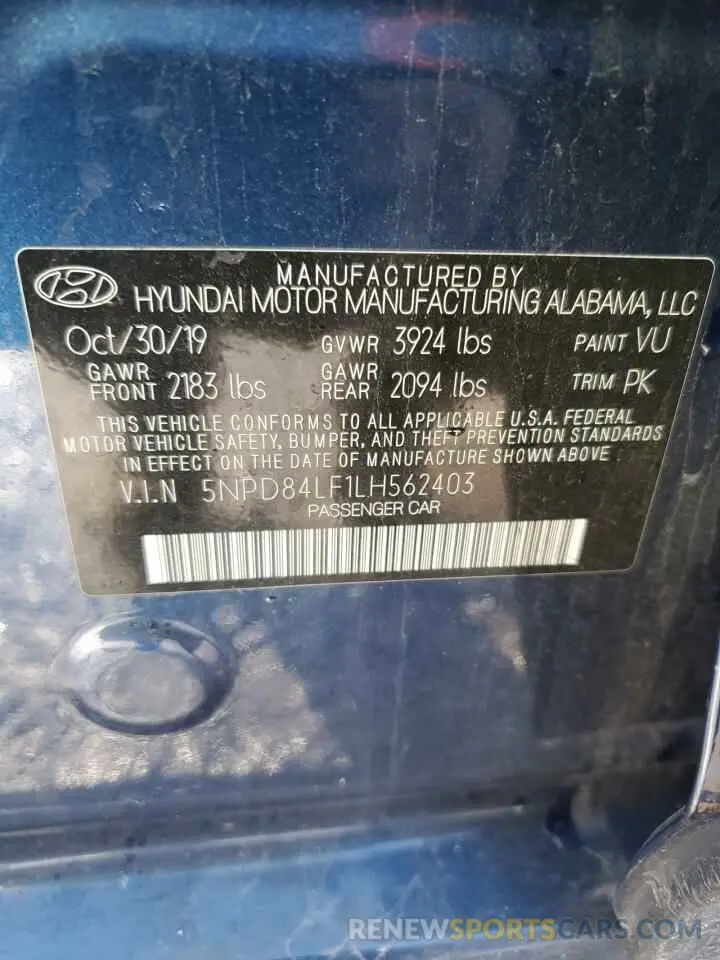 13 fotografías del automóvil dañado 5NPD84LF1LH562403 HYUNDAI ELANTRA 2020