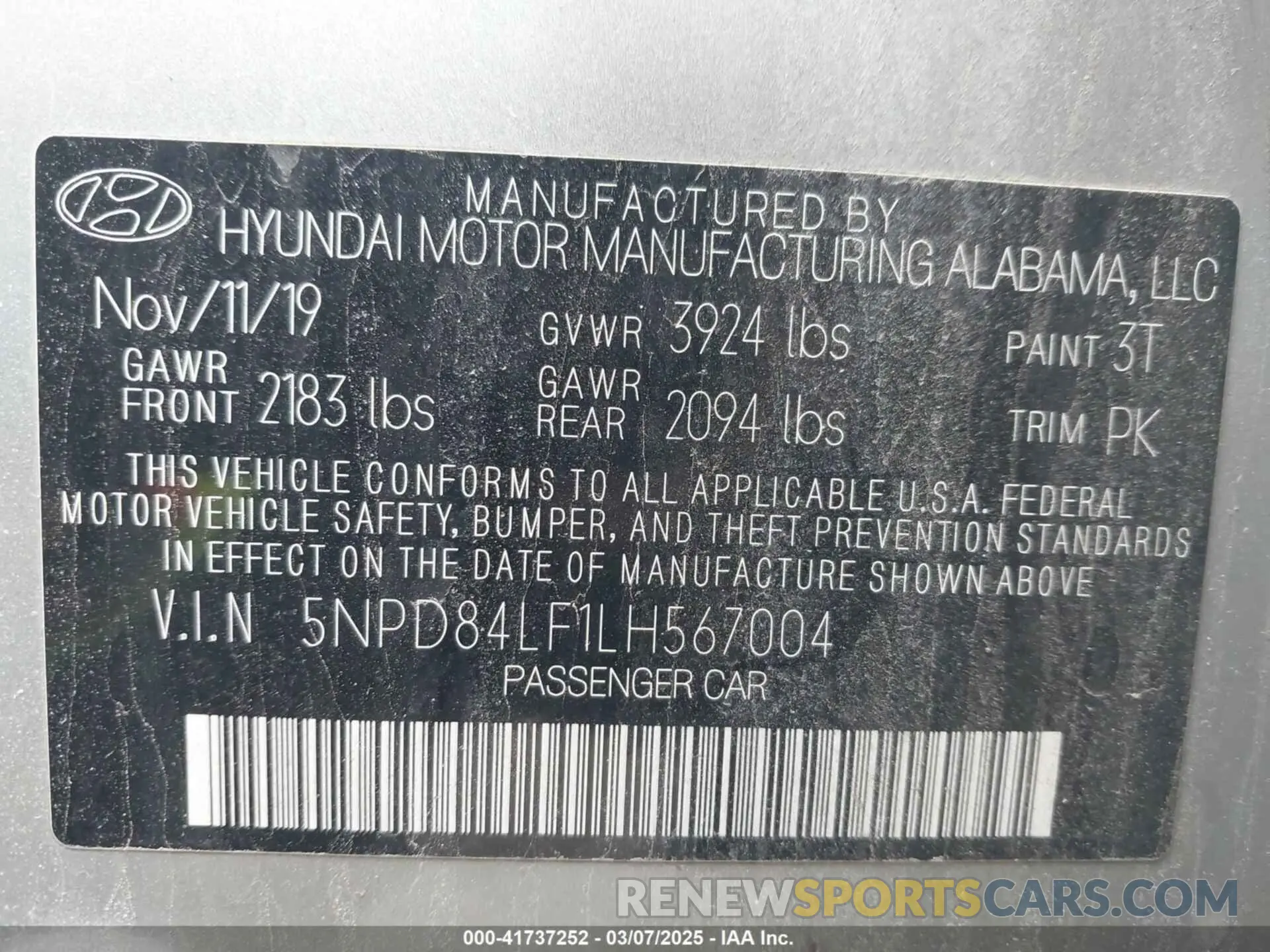 9 fotografías del automóvil dañado 5NPD84LF1LH567004 HYUNDAI ELANTRA 2020