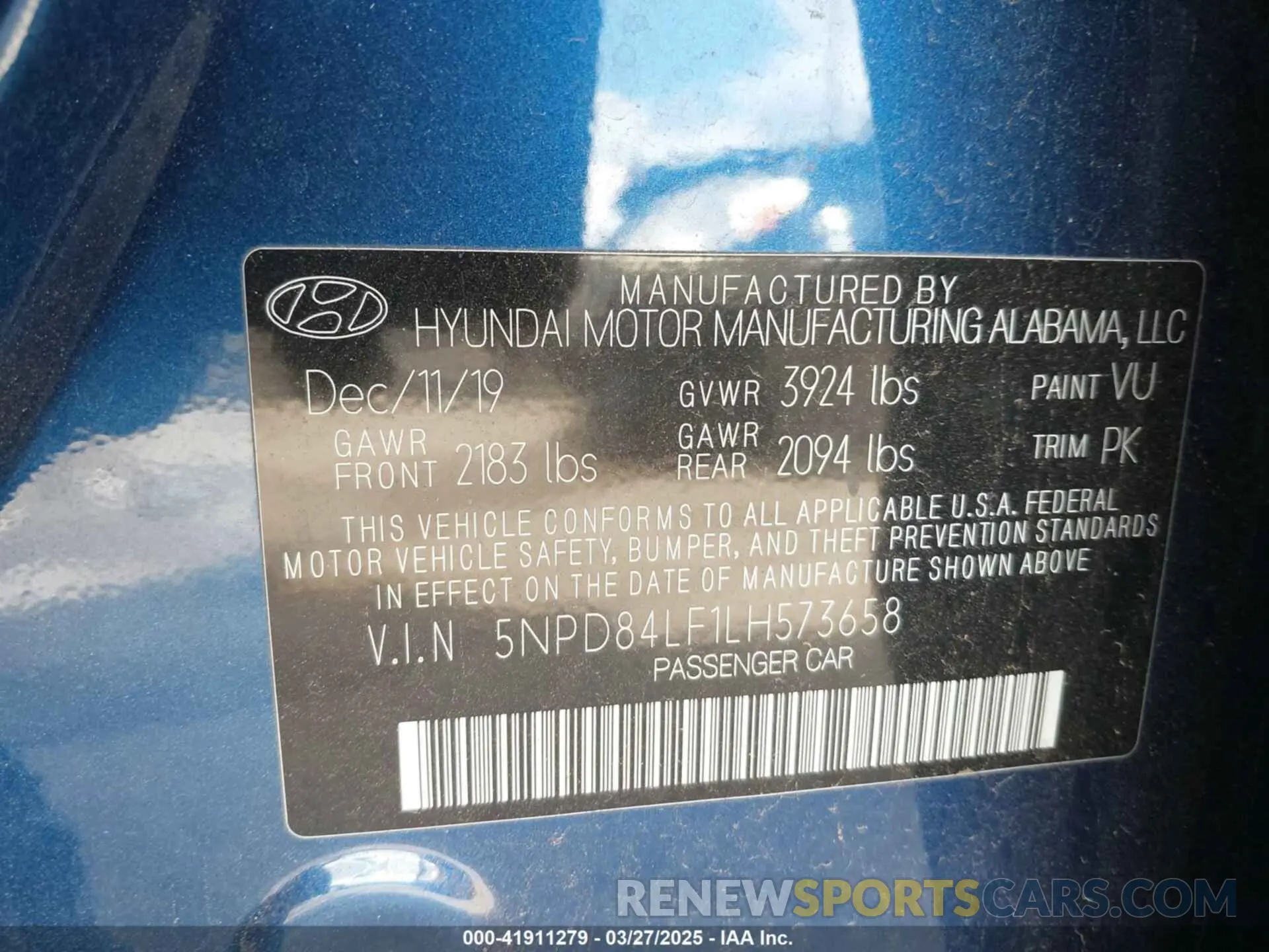 9 fotografías del automóvil dañado 5NPD84LF1LH573658 HYUNDAI ELANTRA 2020