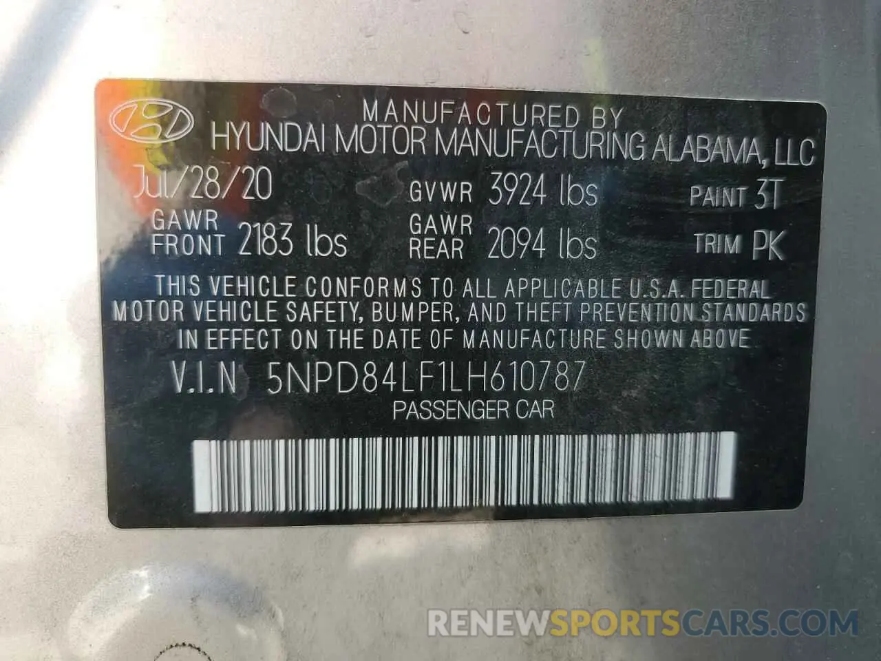 12 fotografías del automóvil dañado 5NPD84LF1LH610787 HYUNDAI ELANTRA 2020
