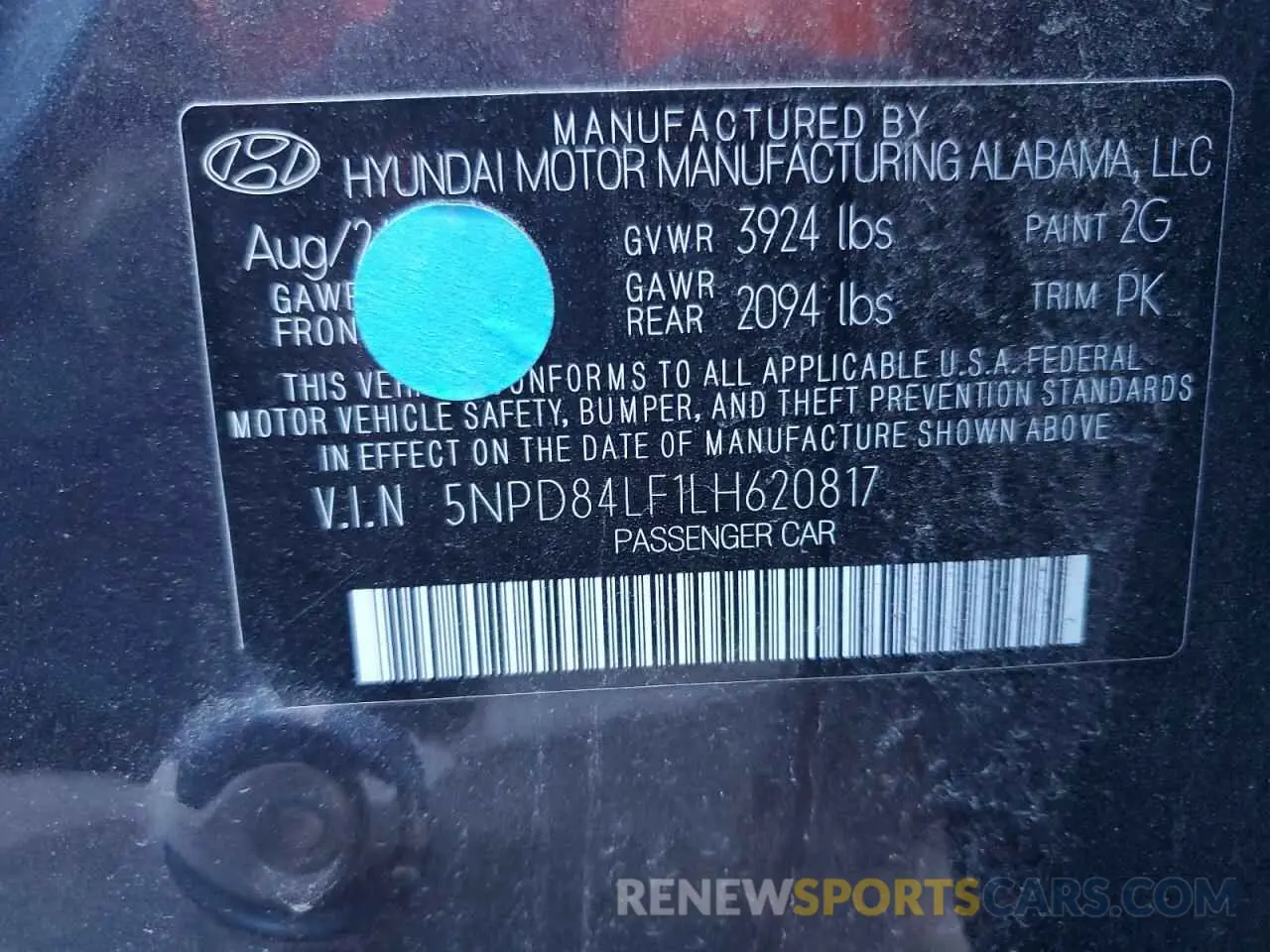 12 fotografías del automóvil dañado 5NPD84LF1LH620817 HYUNDAI ELANTRA 2020