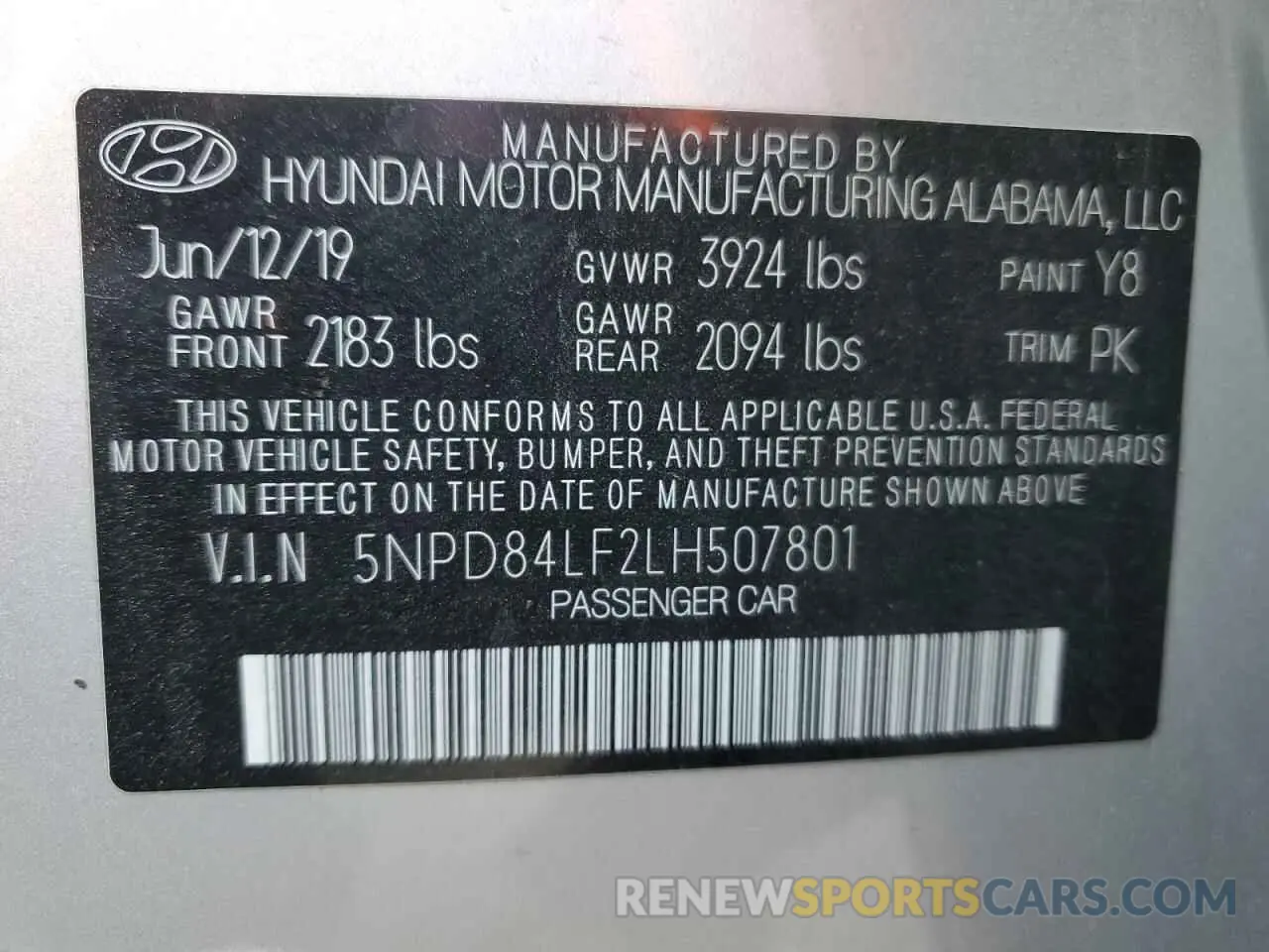 12 fotografías del automóvil dañado 5NPD84LF2LH507801 HYUNDAI ELANTRA 2020