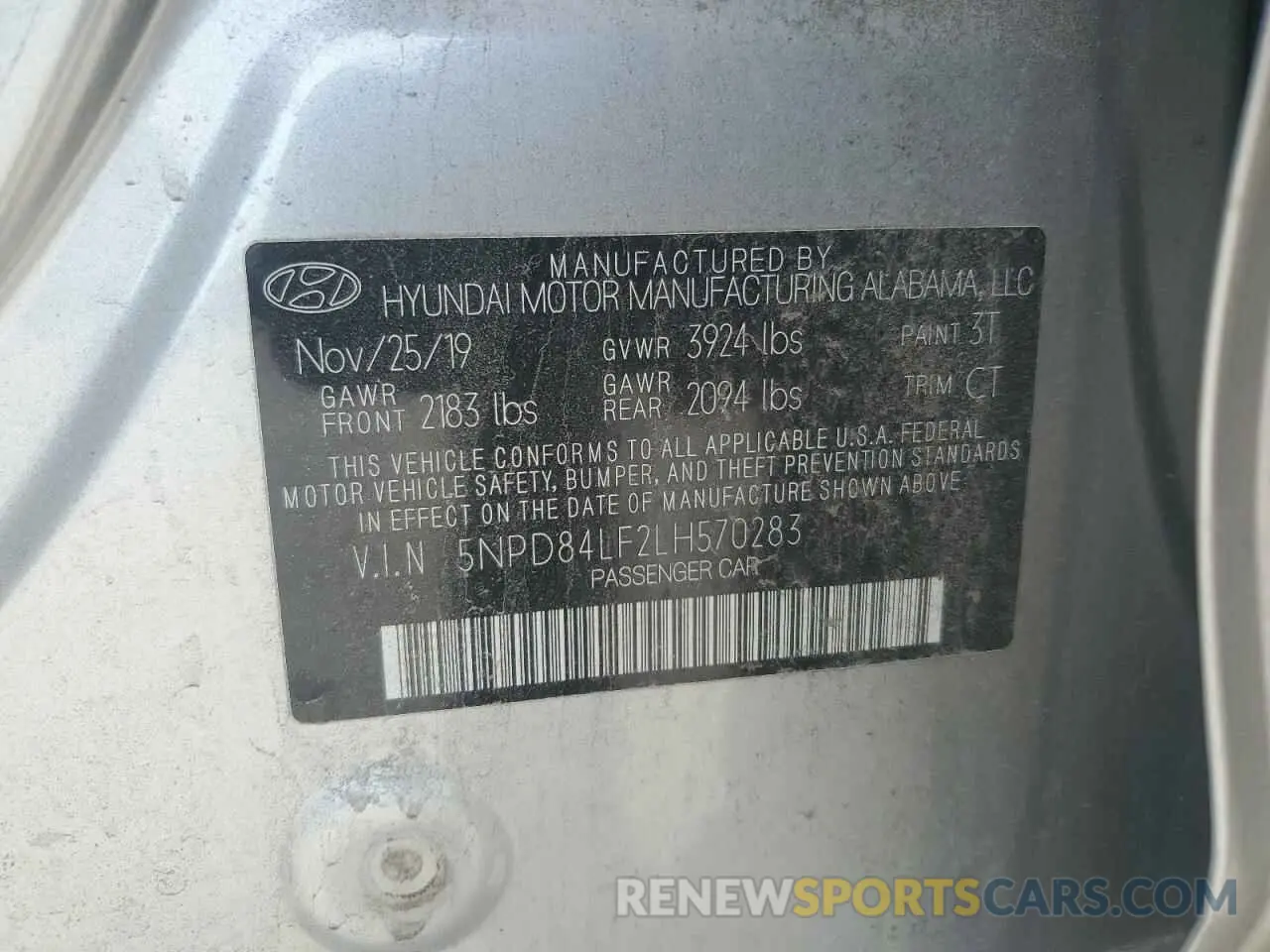 12 fotografías del automóvil dañado 5NPD84LF2LH570283 HYUNDAI ELANTRA 2020