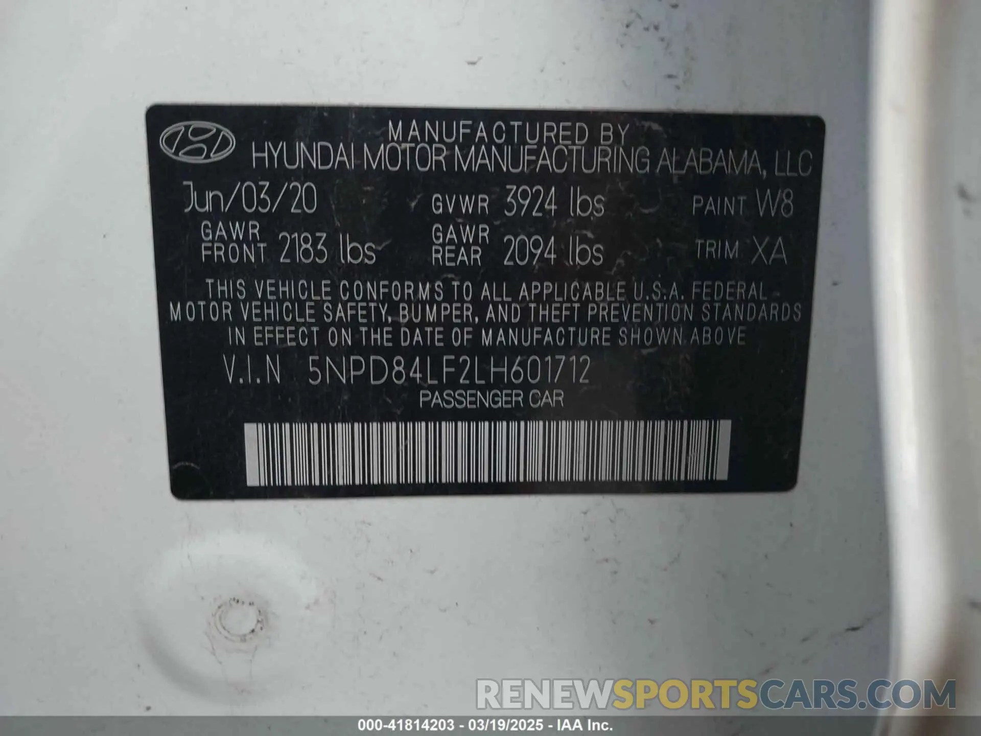 9 fotografías del automóvil dañado 5NPD84LF2LH601712 HYUNDAI ELANTRA 2020