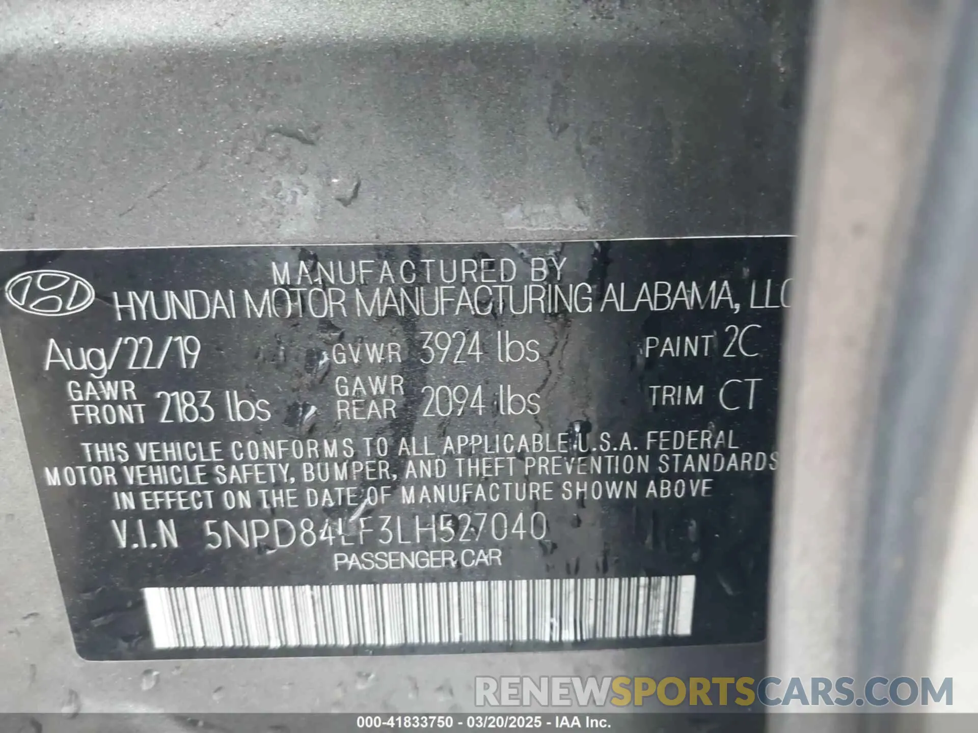 9 fotografías del automóvil dañado 5NPD84LF3LH527040 HYUNDAI ELANTRA 2020