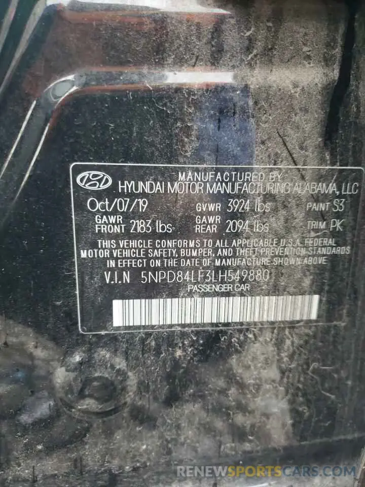 15 fotografías del automóvil dañado 5NPD84LF3LH549880 HYUNDAI ELANTRA 2020