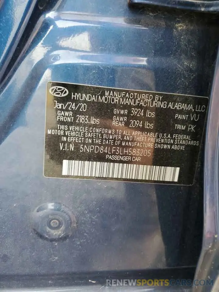 12 fotografías del automóvil dañado 5NPD84LF3LH583205 HYUNDAI ELANTRA 2020