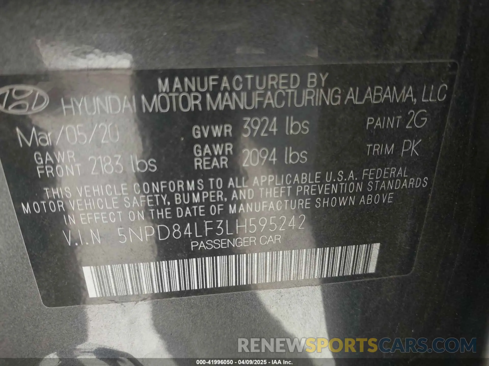 9 fotografías del automóvil dañado 5NPD84LF3LH595242 HYUNDAI ELANTRA 2020