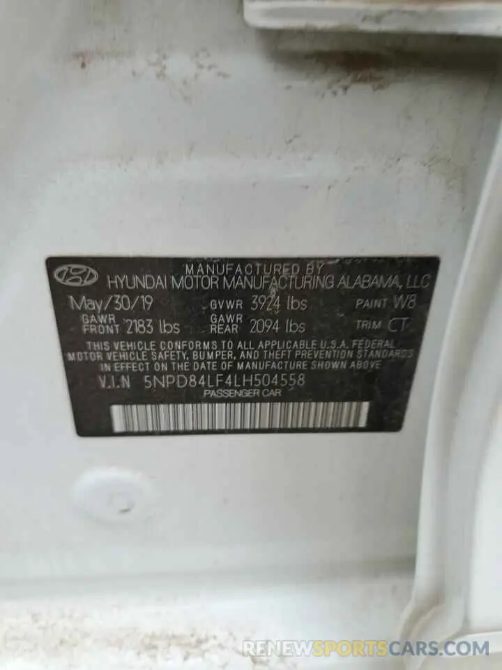 12 fotografías del automóvil dañado 5NPD84LF4LH504558 HYUNDAI ELANTRA 2020