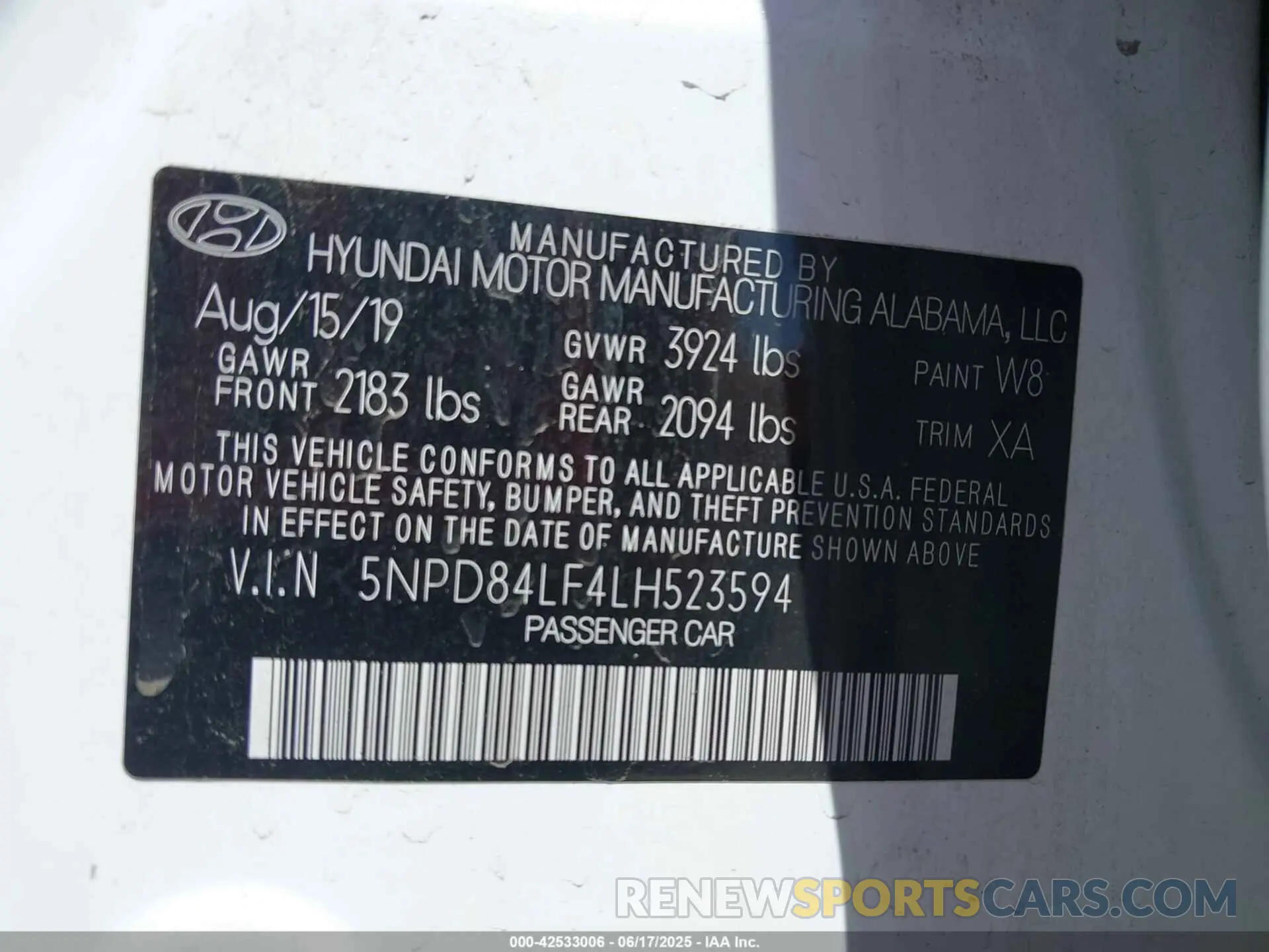 9 fotografías del automóvil dañado 5NPD84LF4LH523594 HYUNDAI ELANTRA 2020