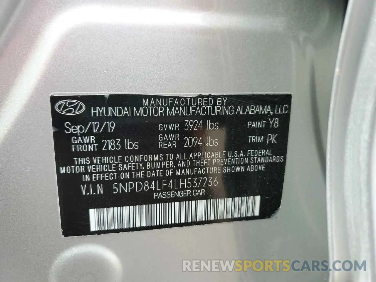 12 fotografías del automóvil dañado 5NPD84LF4LH537236 HYUNDAI ELANTRA 2020