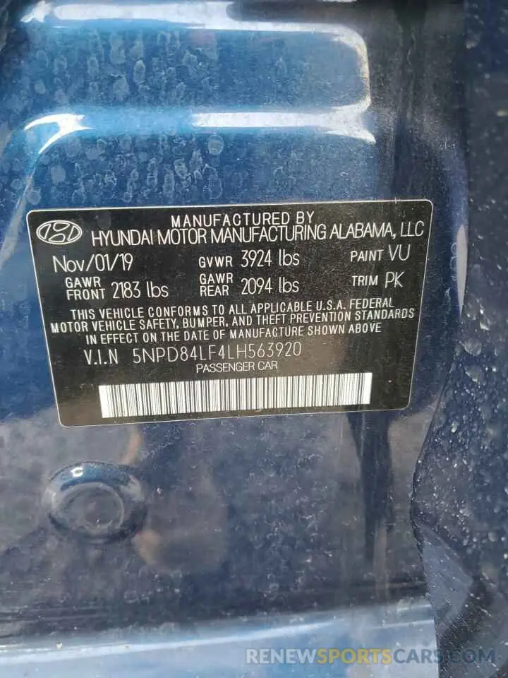 12 fotografías del automóvil dañado 5NPD84LF4LH563920 HYUNDAI ELANTRA 2020