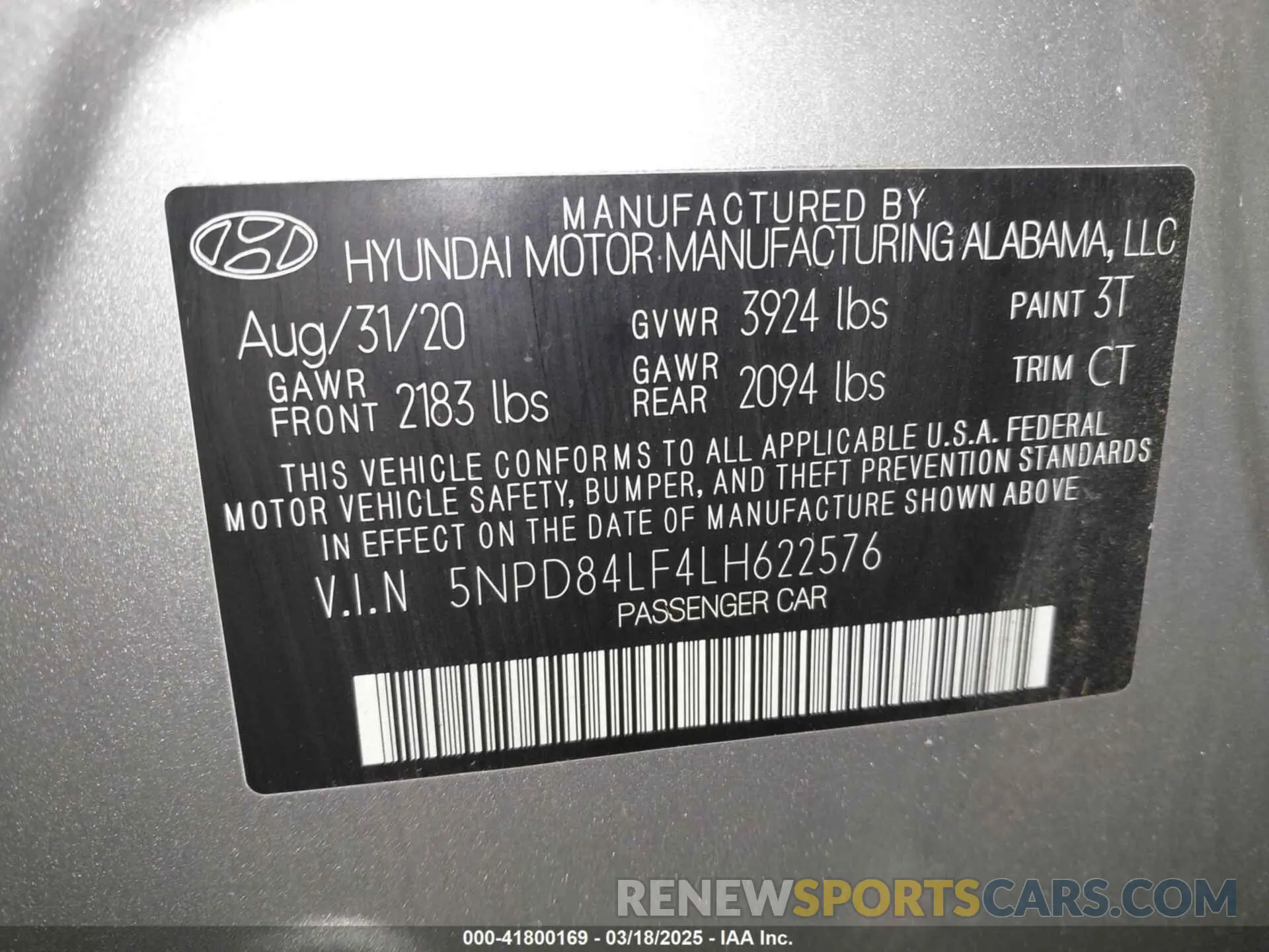 9 fotografías del automóvil dañado 5NPD84LF4LH622576 HYUNDAI ELANTRA 2020