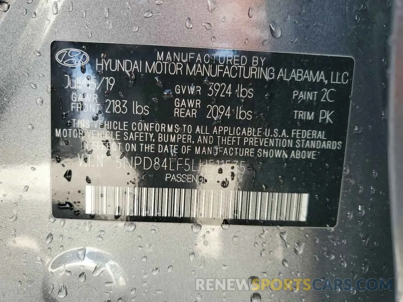 12 fotografías del automóvil dañado 5NPD84LF5LH511535 HYUNDAI ELANTRA 2020