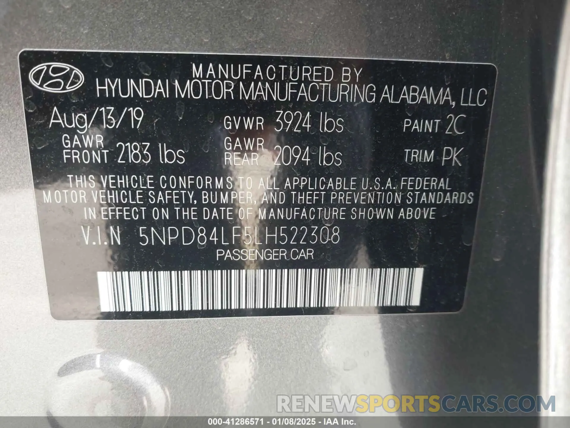 9 fotografías del automóvil dañado 5NPD84LF5LH522308 HYUNDAI ELANTRA 2020