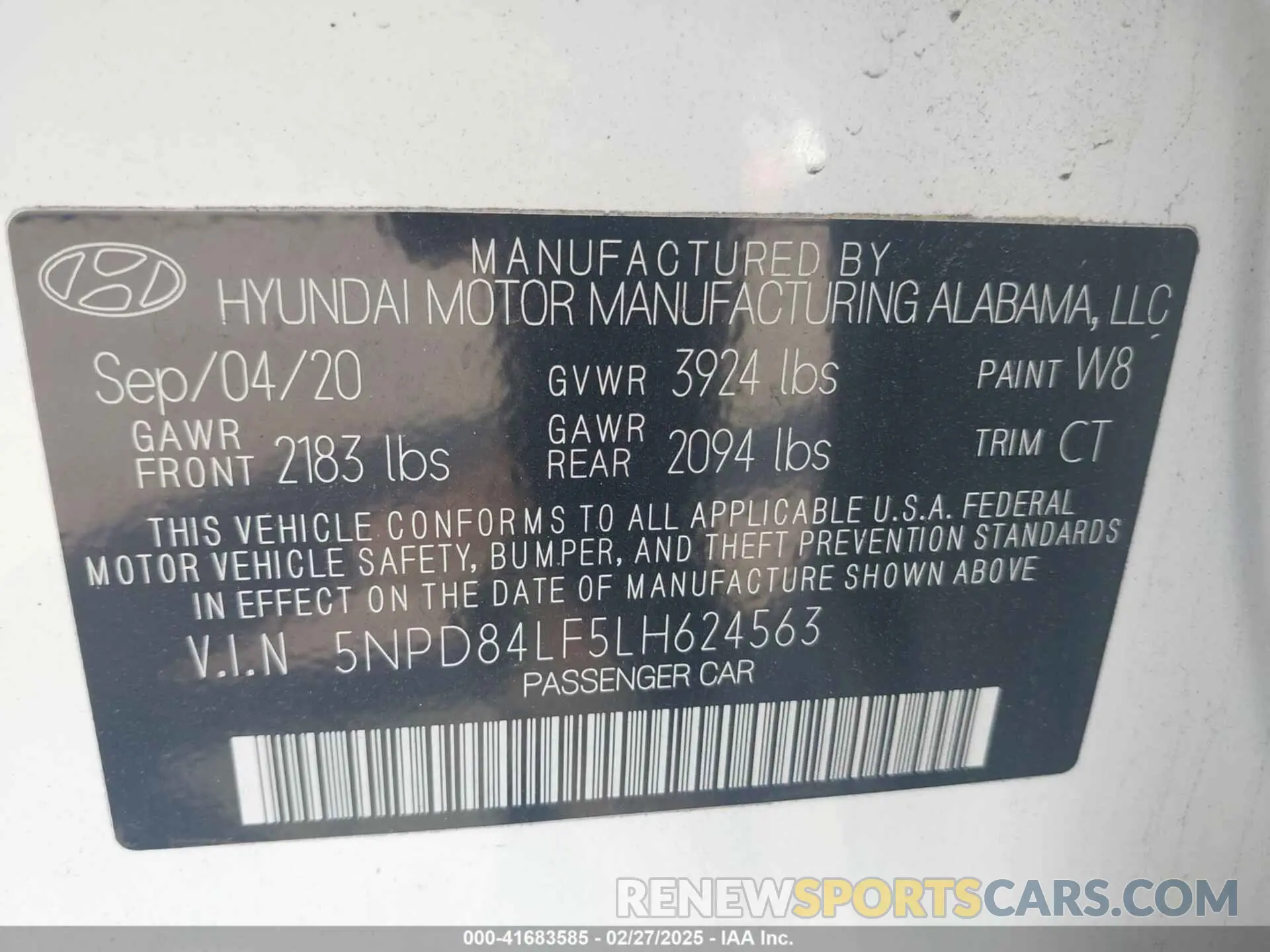 9 fotografías del automóvil dañado 5NPD84LF5LH624563 HYUNDAI ELANTRA 2020