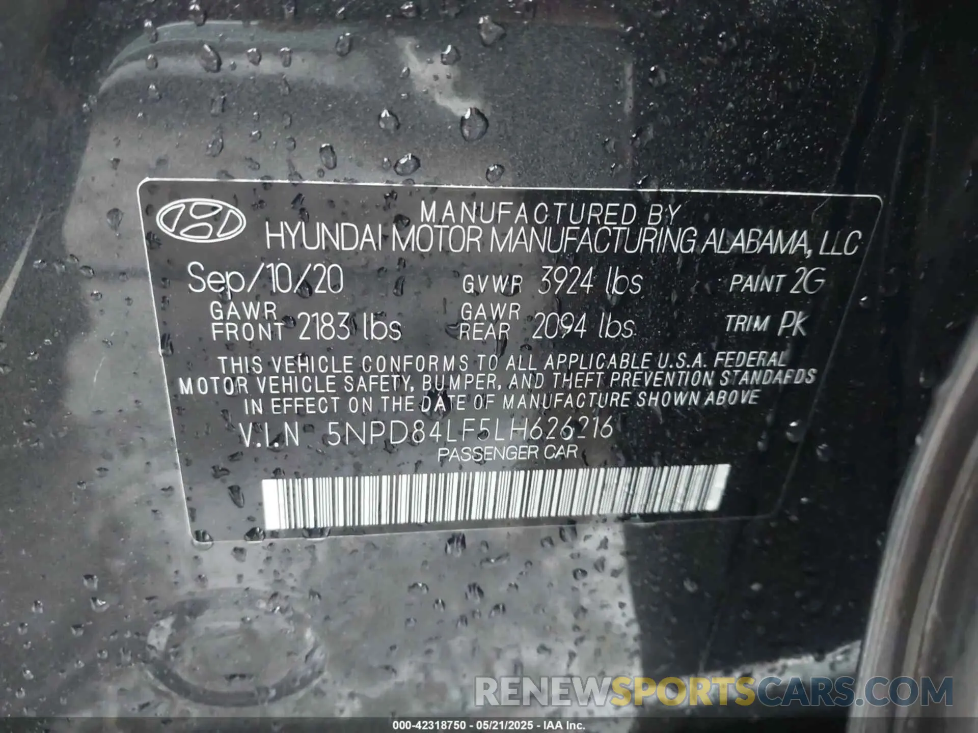 9 fotografías del automóvil dañado 5NPD84LF5LH626216 HYUNDAI ELANTRA 2020