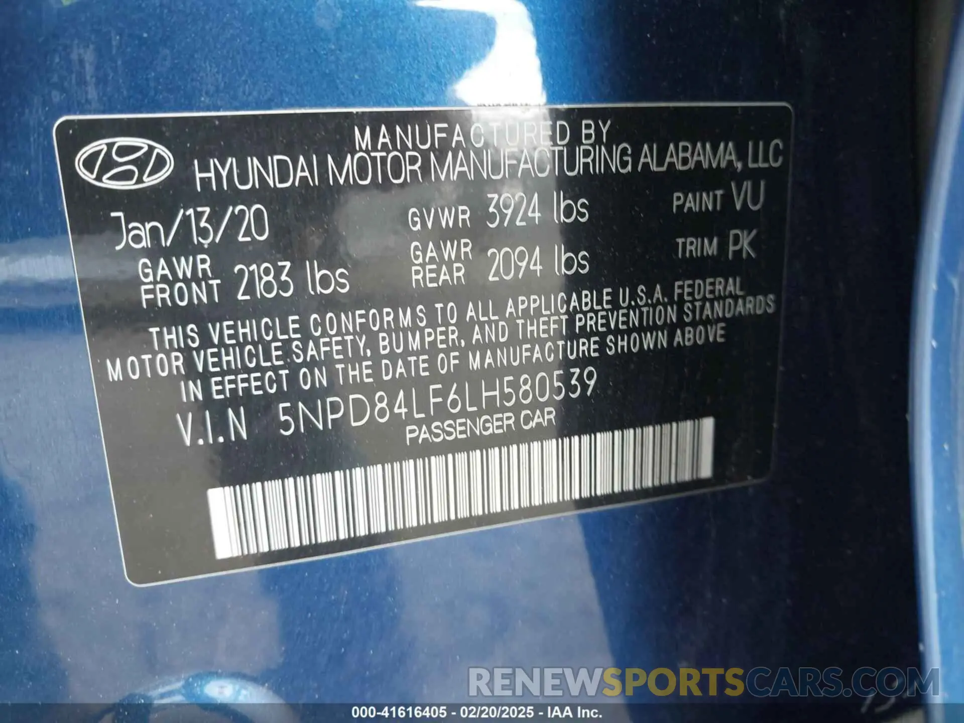 9 fotografías del automóvil dañado 5NPD84LF6LH580539 HYUNDAI ELANTRA 2020