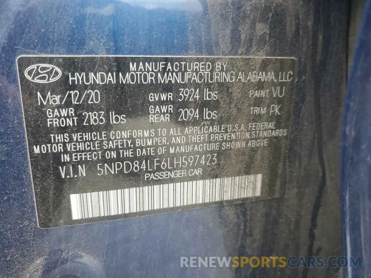 12 fotografías del automóvil dañado 5NPD84LF6LH597423 HYUNDAI ELANTRA 2020