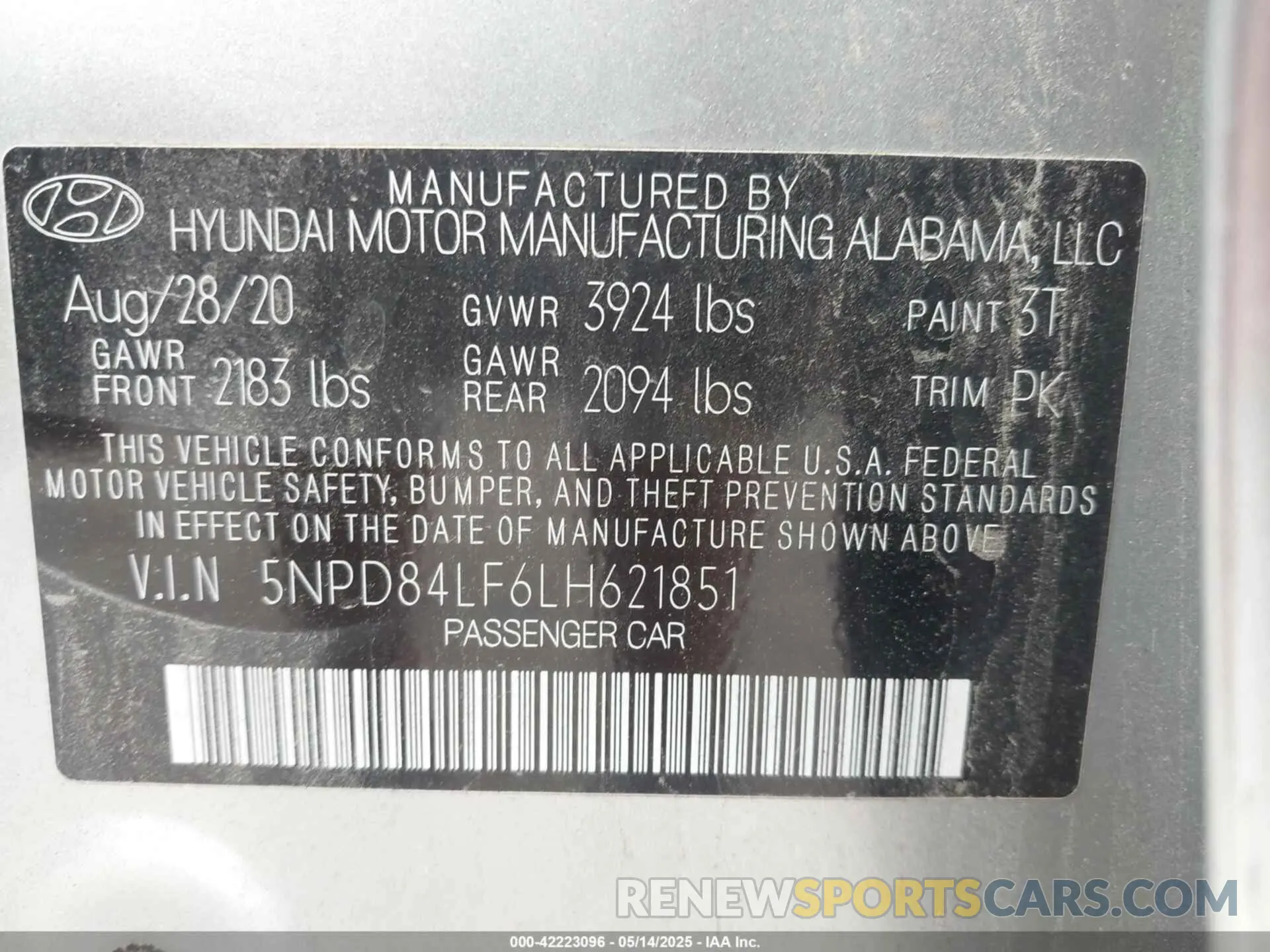 9 fotografías del automóvil dañado 5NPD84LF6LH621851 HYUNDAI ELANTRA 2020