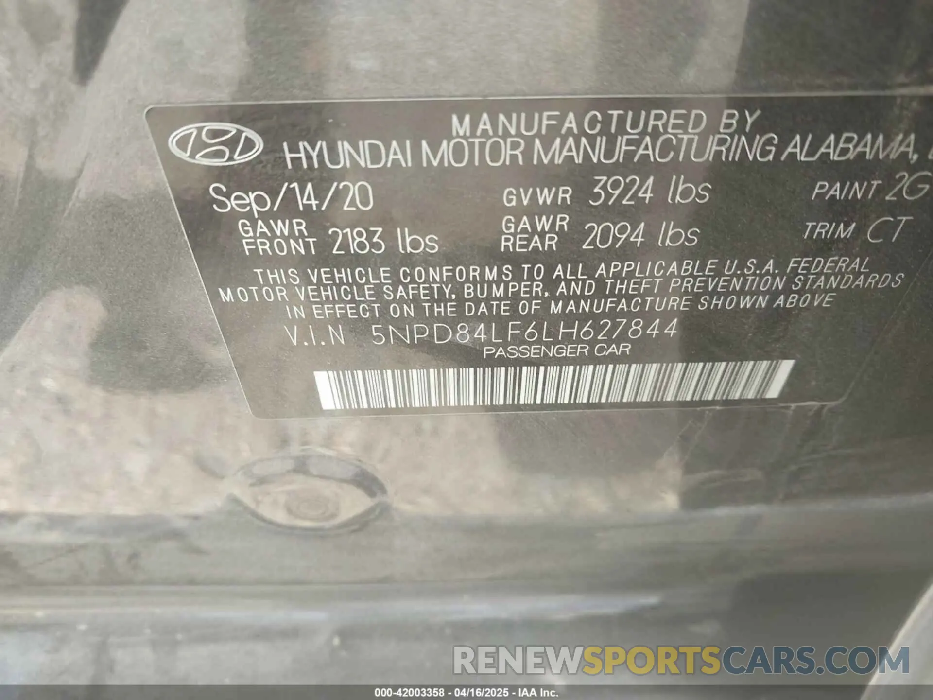 9 fotografías del automóvil dañado 5NPD84LF6LH627844 HYUNDAI ELANTRA 2020