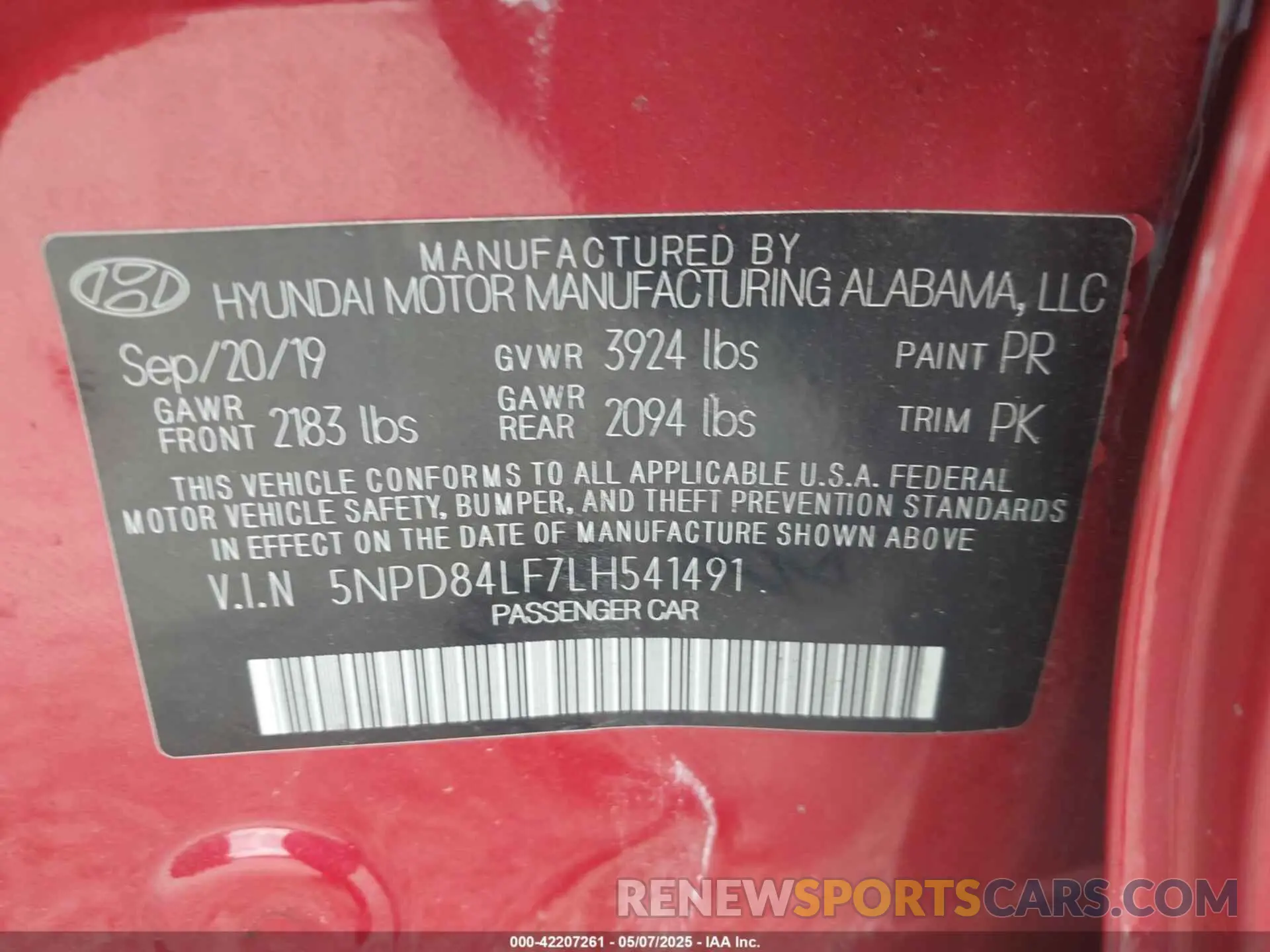 9 fotografías del automóvil dañado 5NPD84LF7LH541491 HYUNDAI ELANTRA 2020