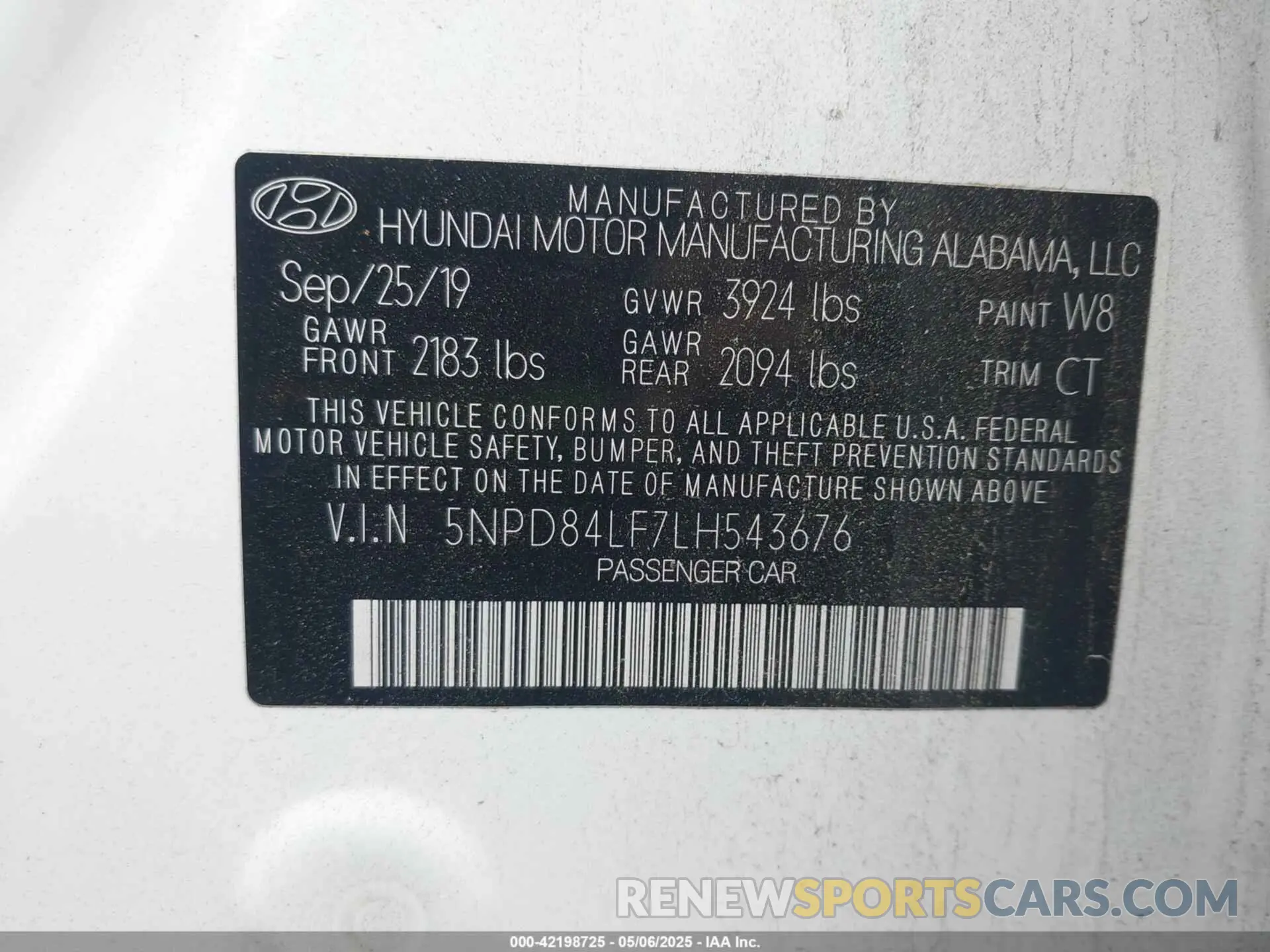 9 fotografías del automóvil dañado 5NPD84LF7LH543676 HYUNDAI ELANTRA 2020