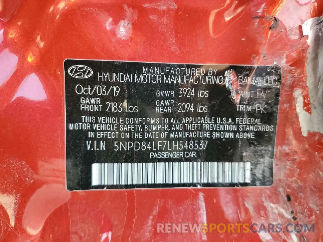 12 fotografías del automóvil dañado 5NPD84LF7LH548537 HYUNDAI ELANTRA 2020