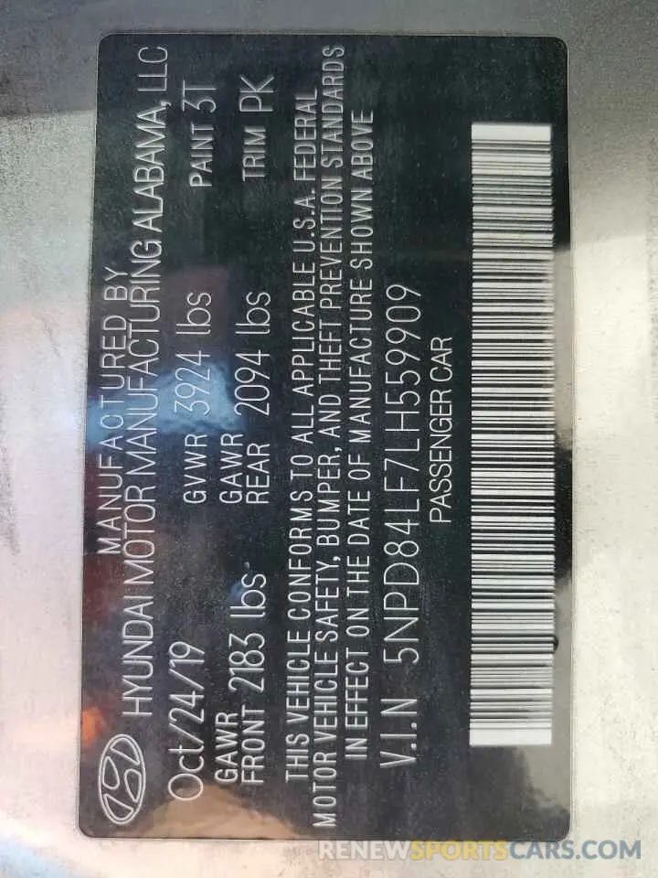 12 fotografías del automóvil dañado 5NPD84LF7LH559909 HYUNDAI ELANTRA 2020
