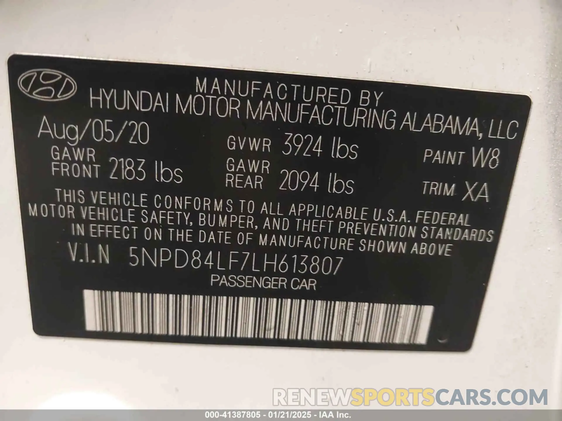 9 fotografías del automóvil dañado 5NPD84LF7LH613807 HYUNDAI ELANTRA 2020