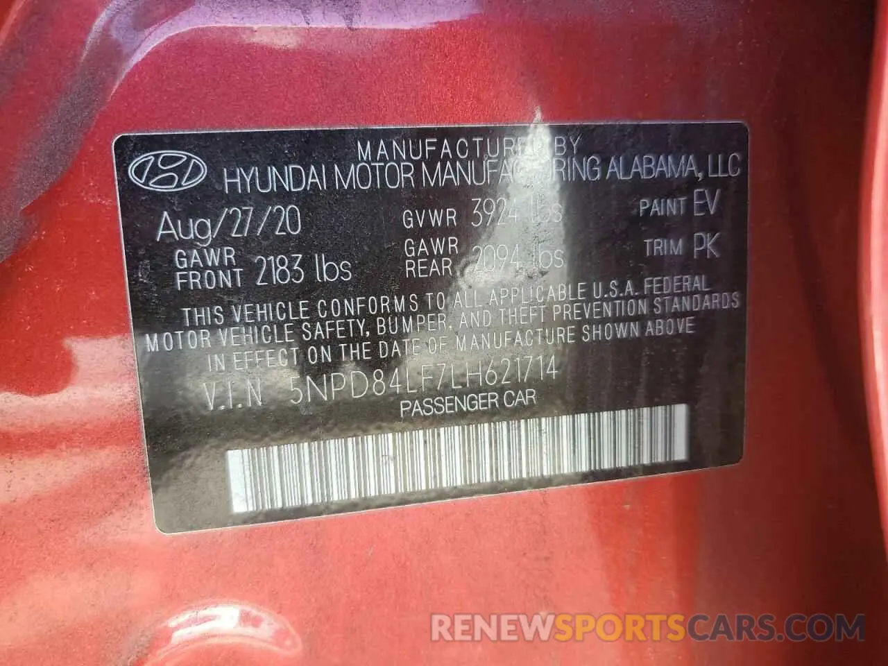 13 fotografías del automóvil dañado 5NPD84LF7LH621714 HYUNDAI ELANTRA 2020