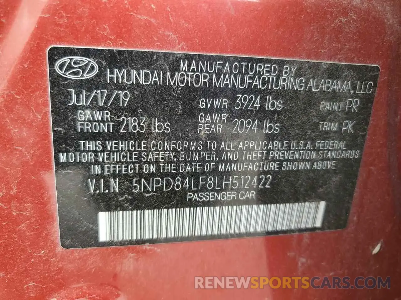 12 fotografías del automóvil dañado 5NPD84LF8LH512422 HYUNDAI ELANTRA 2020