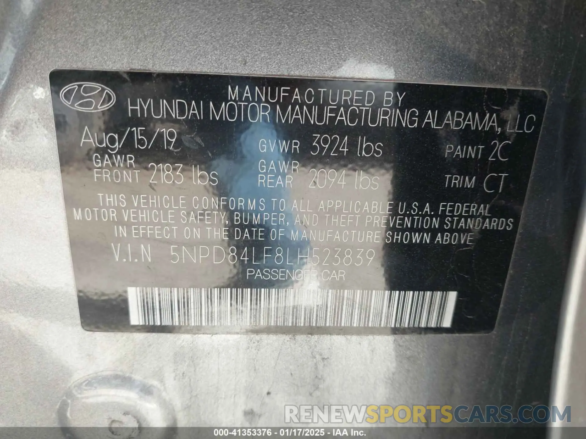 9 fotografías del automóvil dañado 5NPD84LF8LH523839 HYUNDAI ELANTRA 2020