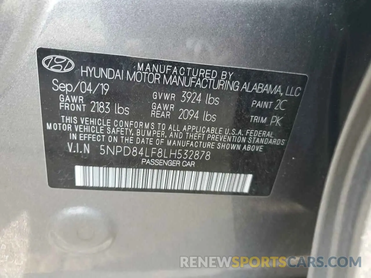 12 fotografías del automóvil dañado 5NPD84LF8LH532878 HYUNDAI ELANTRA 2020