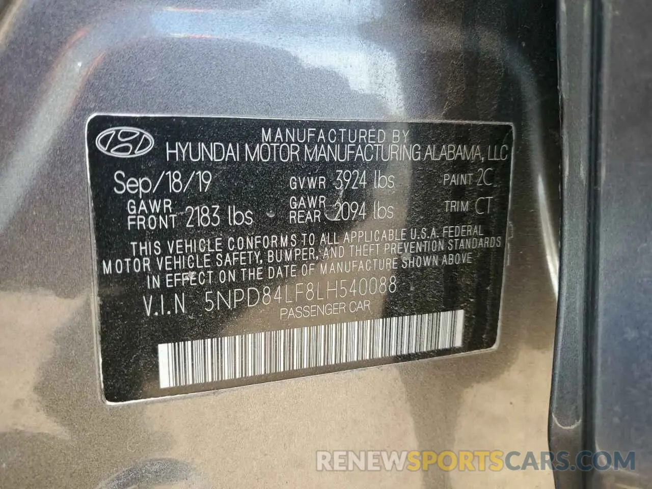 12 fotografías del automóvil dañado 5NPD84LF8LH540088 HYUNDAI ELANTRA 2020