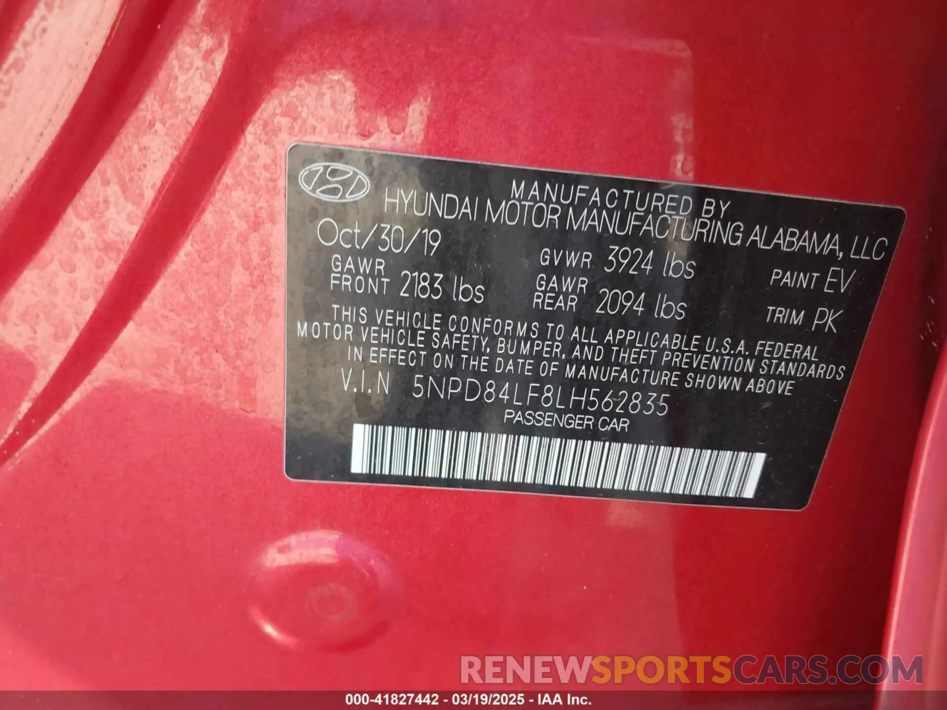 9 fotografías del automóvil dañado 5NPD84LF8LH562835 HYUNDAI ELANTRA 2020