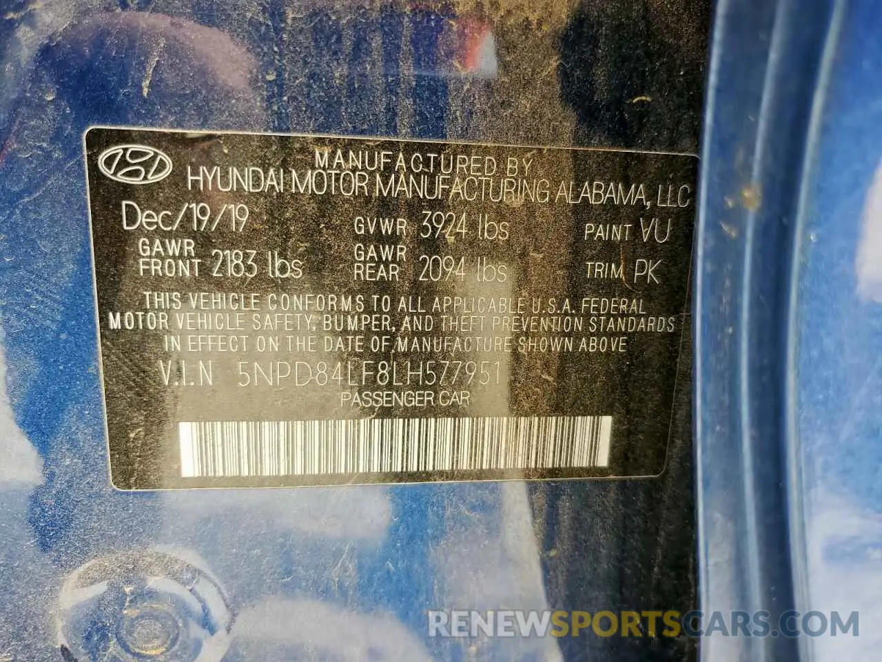 12 fotografías del automóvil dañado 5NPD84LF8LH577951 HYUNDAI ELANTRA 2020
